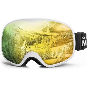 OutdoorMaster Owl Kids Ski Goggles OTG Anti-Fog Snowboard Goggles with 100% UV Protection(White Frame+vlt 12% Revo Gold)