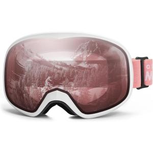OutdoorMaster Owl Kids Ski Goggles OTG Anti-Fog Snowboard Goggles with 100% UV Protection(White Frame+vlt 53% Red Lens)