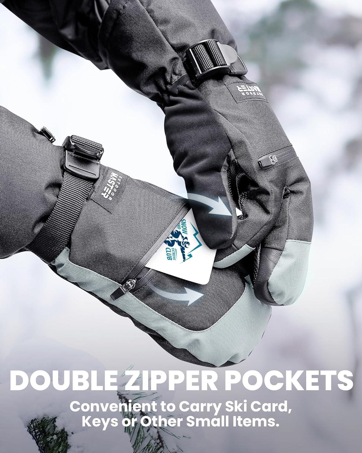 imageOutdoorMaster 3Finger Ski Snow Gloves for Women ampamp Men Winter Warm Snowboard Ski Mittens Screen Touch Thermal Waterproof with DoublePocket for Cold Weather Sports Skiing SnowboardingBlackGray