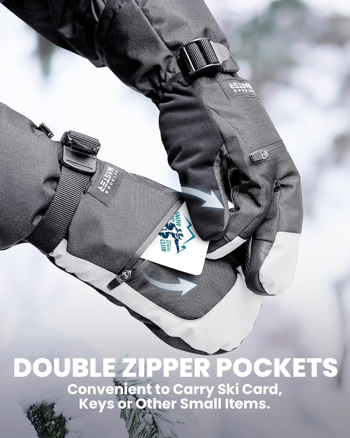 imageOutdoorMaster 3Finger Ski Snow Gloves for Women ampamp Men Winter Warm Snowboard Ski Mittens Screen Touch Thermal Waterproof with DoublePocket for Cold Weather Sports Skiing SnowboardingBlackWhite