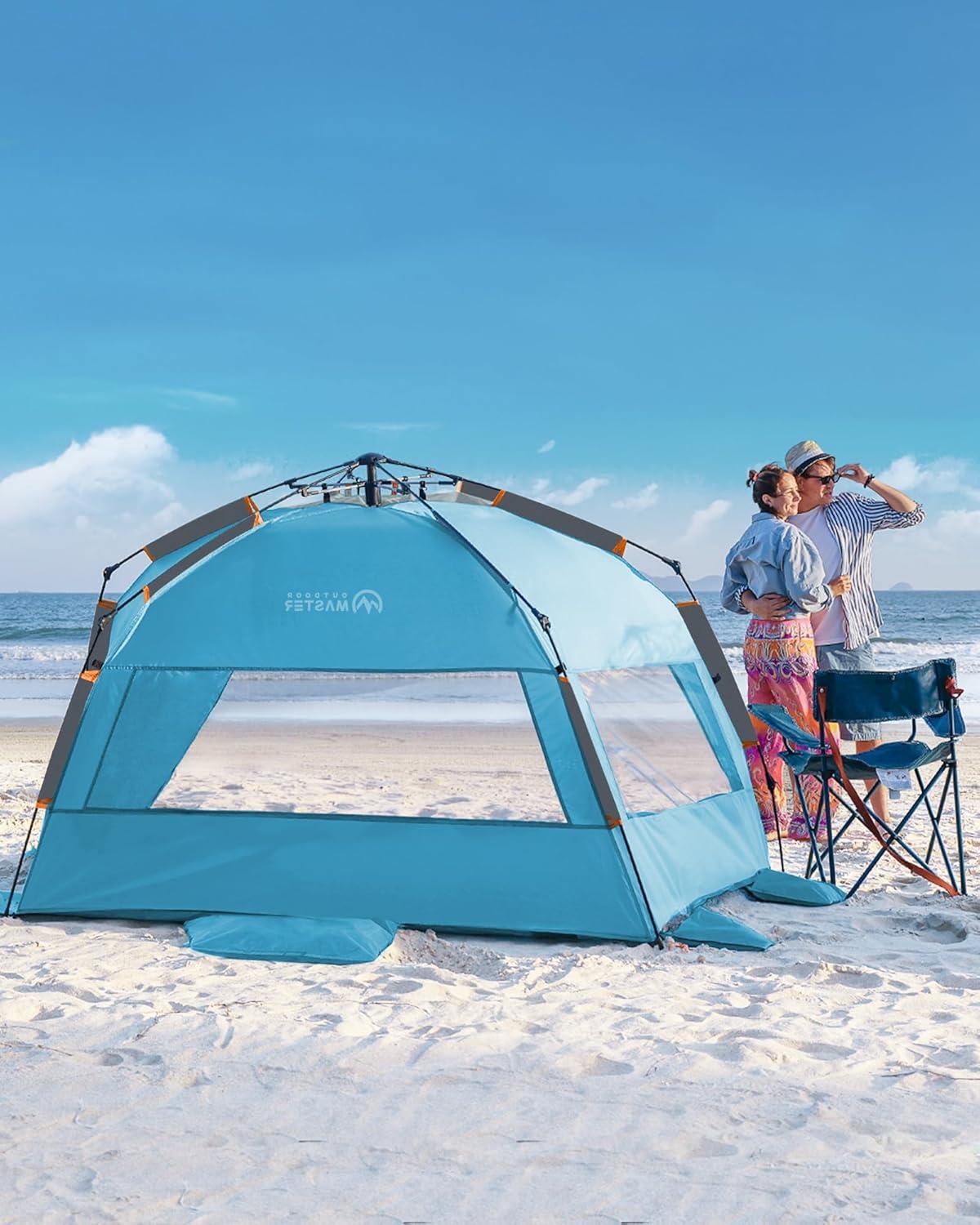 imageOutdoorMaster Beach Tent Sun Shelter for 34 Person Pop Up Beach Tent Easy Setup with Sandbags Portable Sun Shade Canopy with Carrying Bag for Beach ampamp Outdoor UPF50 UV Protection Family SizeOcracoke Coast