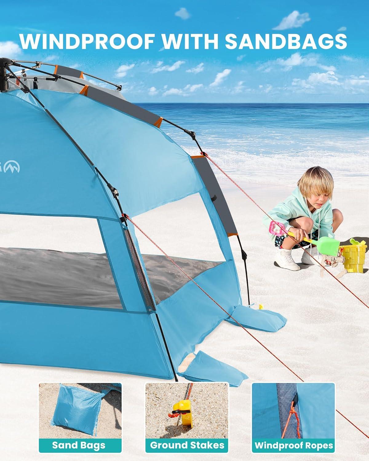 imageOutdoorMaster Beach Tent Sun Shelter for 34 Person Pop Up Beach Tent Easy Setup with Sandbags Portable Sun Shade Canopy with Carrying Bag for Beach ampamp Outdoor UPF50 UV Protection Family SizeOcracoke Coast