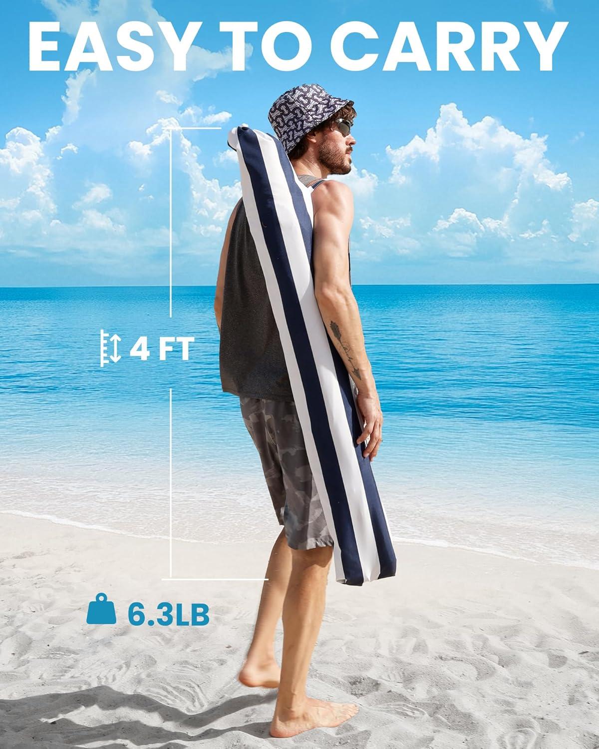 imageOutdoorMaster Beach Umbrellas for Sand with Sandbag ampamp Anchor 65ft Adjustable Umbrella for Beach Heavy Duty Wind Portable UPF50 Sunshade with Carry Bag for Patio Light Blue StripedB01 New VersionNavy Striped with Cup Holder