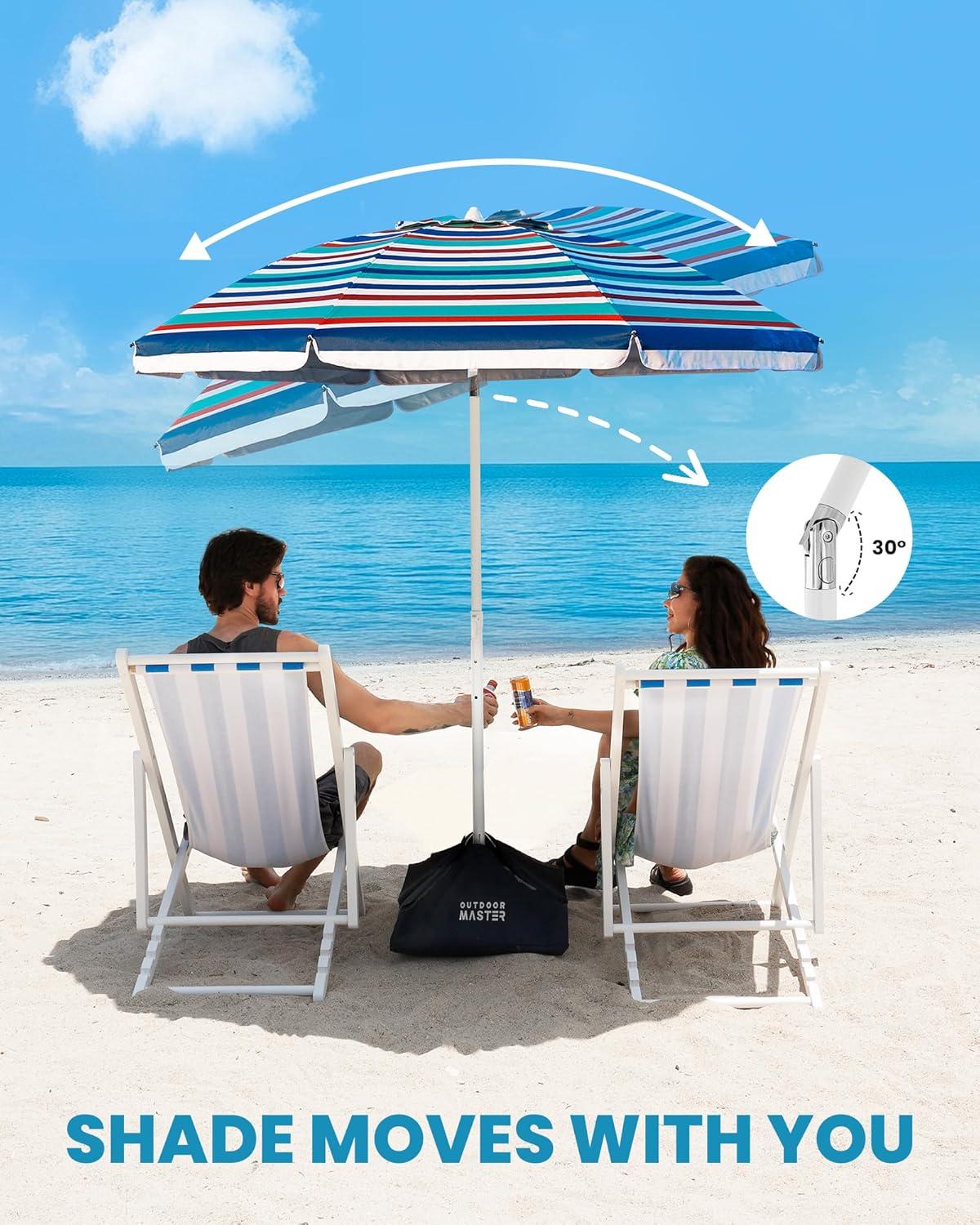 imageOutdoorMaster Beach Umbrellas for Sand with Sandbag ampamp Anchor 65ft Adjustable Umbrella for Beach Heavy Duty Wind Portable UPF50 Sunshade with Carry Bag for Patio Light Blue StripedBlueRed Striped
