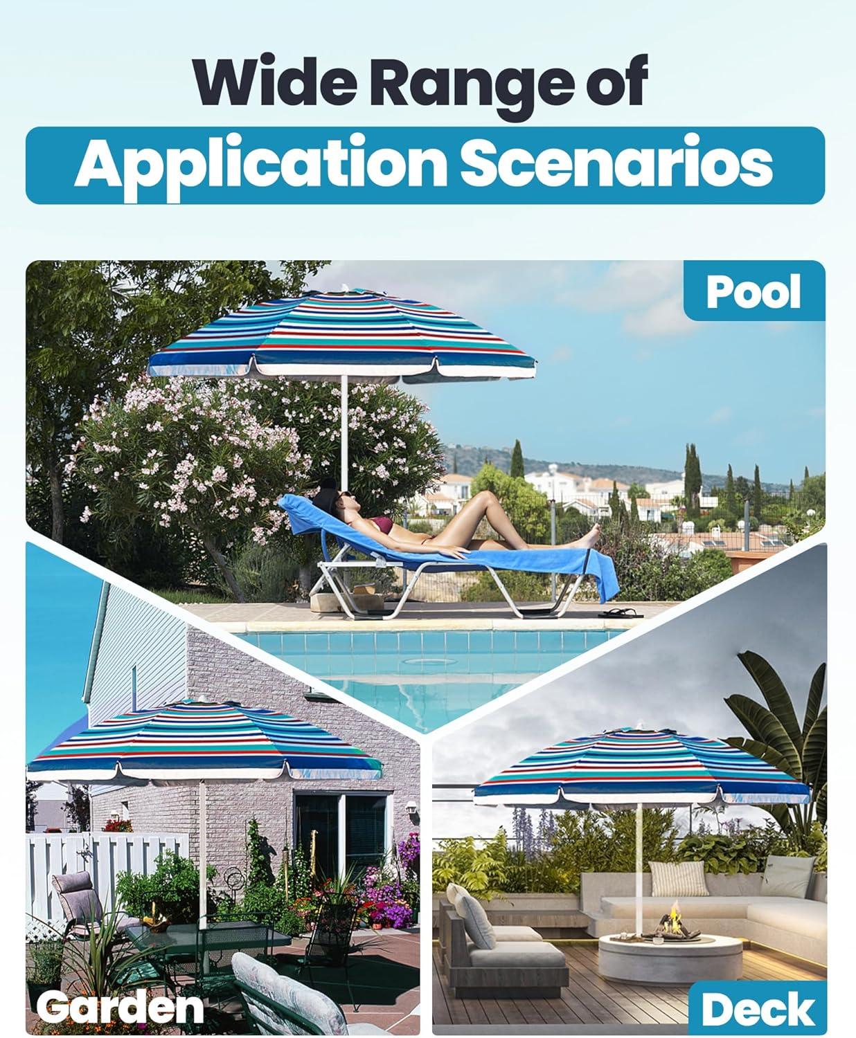 imageOutdoorMaster Beach Umbrellas for Sand with Sandbag ampamp Anchor 65ft Adjustable Umbrella for Beach Heavy Duty Wind Portable UPF50 Sunshade with Carry Bag for Patio Light Blue StripedNew VersionBlueRed Striped with Cup Holder