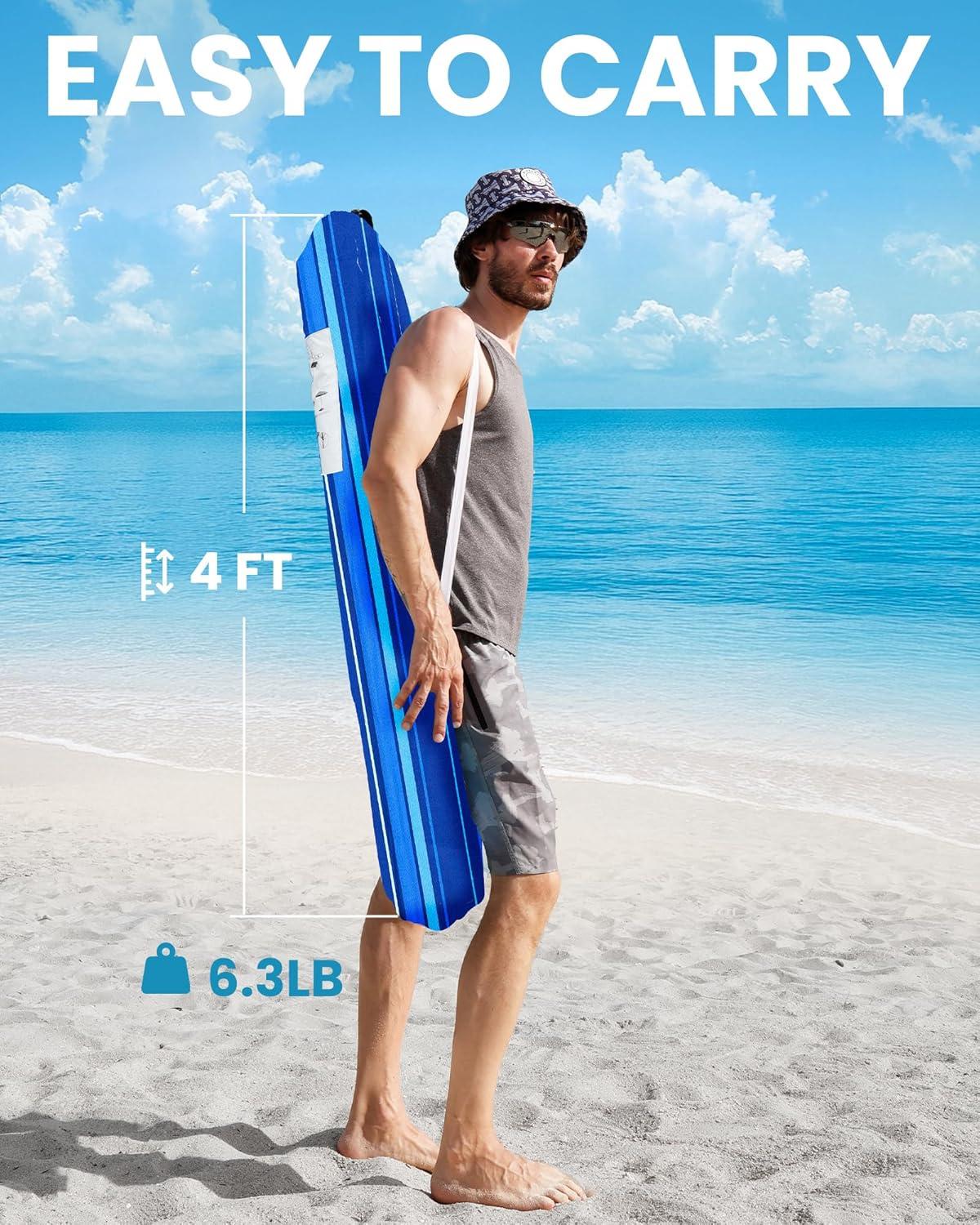 imageOutdoorMaster Beach Umbrellas for Sand with Sandbag ampamp Anchor 65ft Adjustable Umbrella for Beach Heavy Duty Wind Portable UPF50 Sunshade with Carry Bag for Patio Light Blue StripedDark Blue Striped