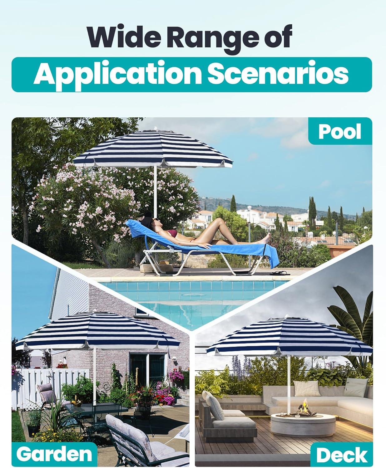 imageOutdoorMaster Beach Umbrellas for Sand with Sandbag ampamp Anchor 65ft Adjustable Umbrella for Beach Heavy Duty Wind Portable UPF50 Sunshade with Carry Bag for Patio Light Blue StripedA01 Navy Striped