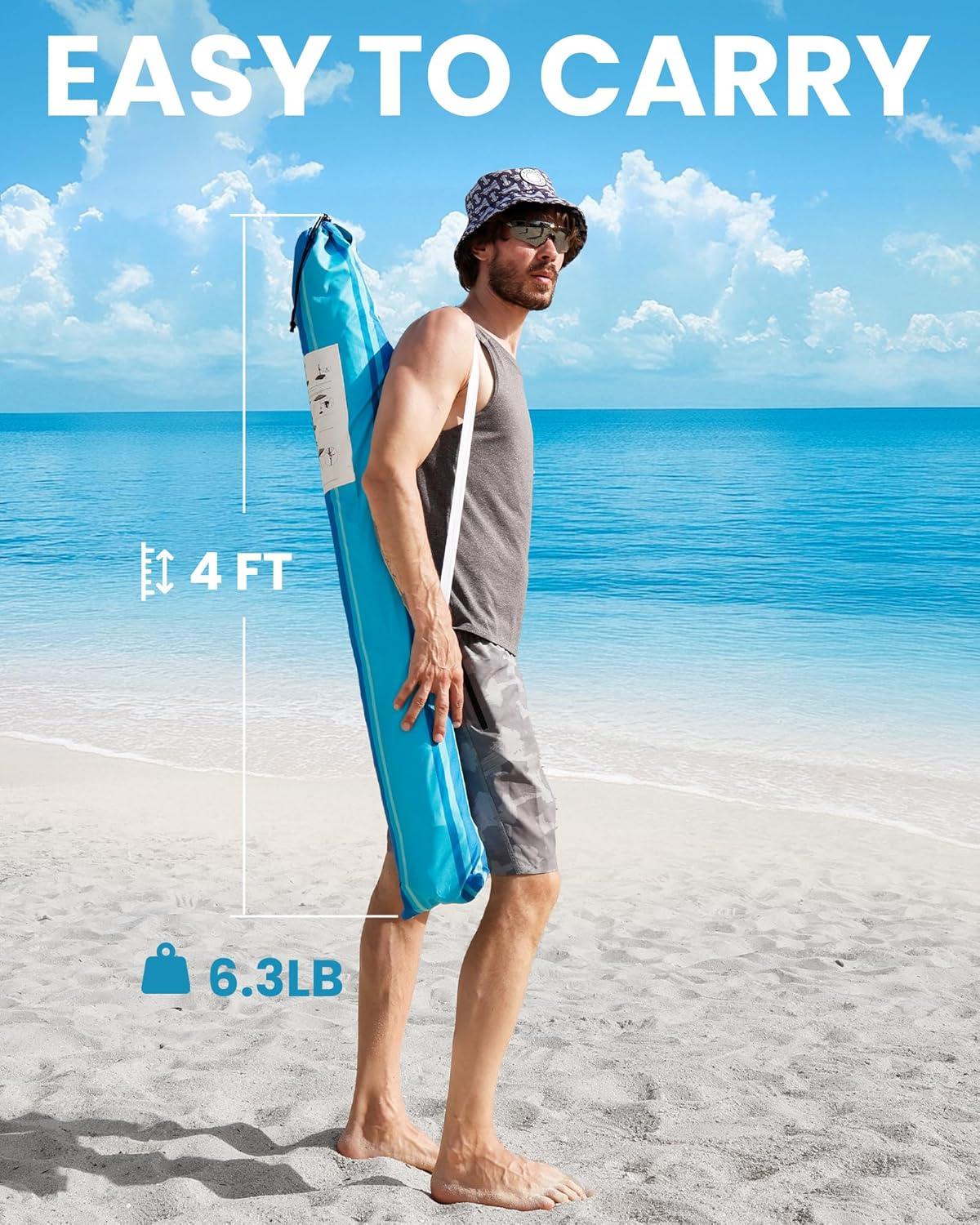 imageOutdoorMaster Beach Umbrellas for Sand with Sandbag ampamp Anchor 65ft Adjustable Umbrella for Beach Heavy Duty Wind Portable UPF50 Sunshade with Carry Bag for Patio Light Blue StripedA03 Light Blue Striped