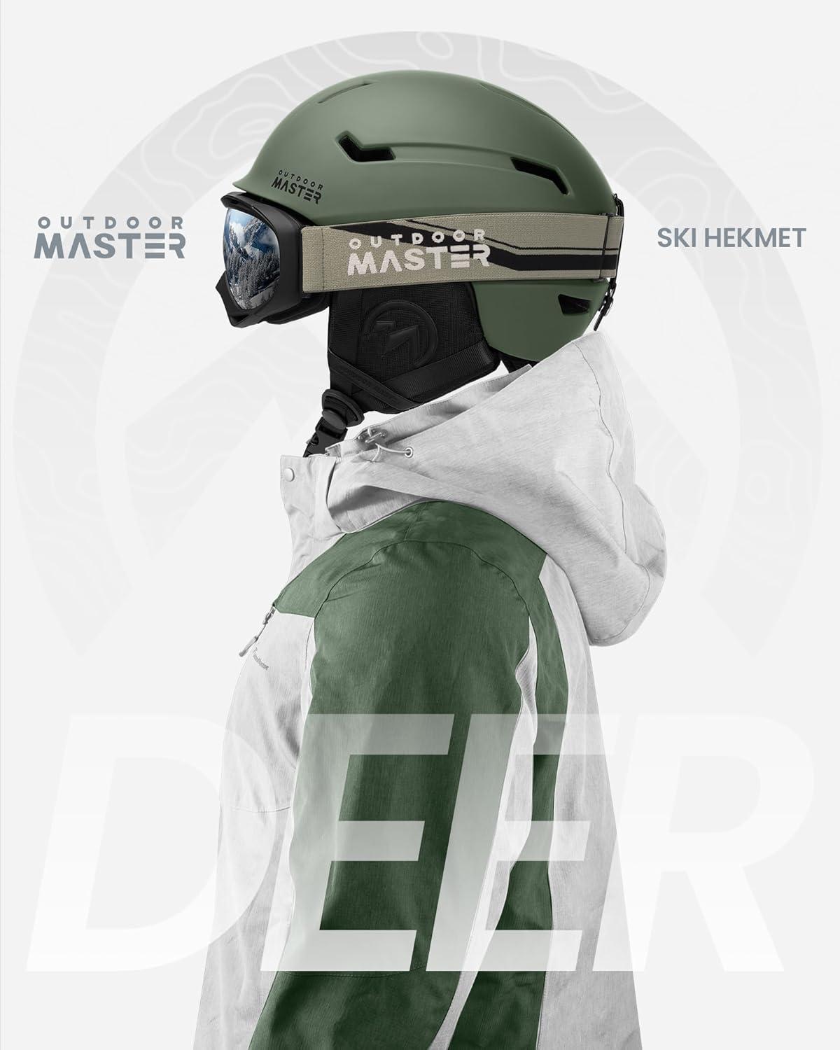 imageOutdoorMaster Deer Ski HelmetSnowboard Helmet for Adults Durable PC Shell Protective EPS Foam ampamp 12 Cooling Vents Snow Helmets for Men Women ampamp YouthMatte Trail Gree