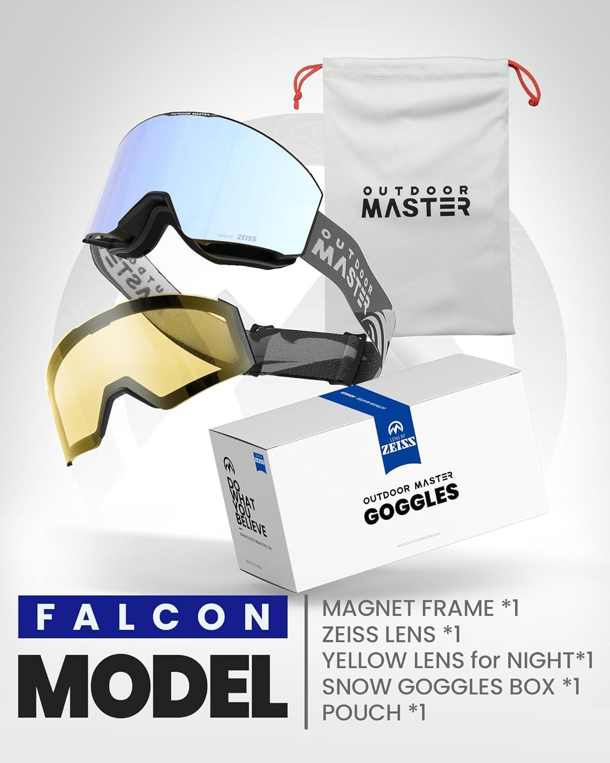 imageOutdoorMaster Falcon Ski Goggles Lens by ZEISS OTG Snowboard Goggles Antifog Magnetic Interchangeable Lens Snow GogglesAbluefrozen Vlt 186 Yellowlens