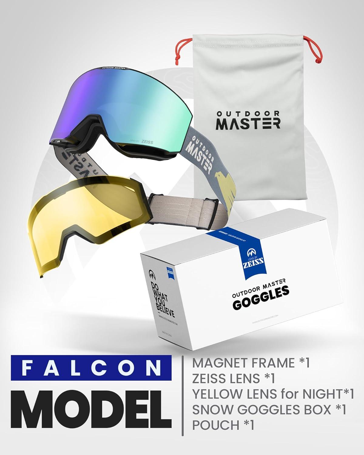 imageOutdoorMaster Falcon Ski Goggles Lens by ZEISS OTG Snowboard Goggles Antifog Magnetic Interchangeable Lens Snow GogglesAforestgreen Vlt 18 Yellowlens