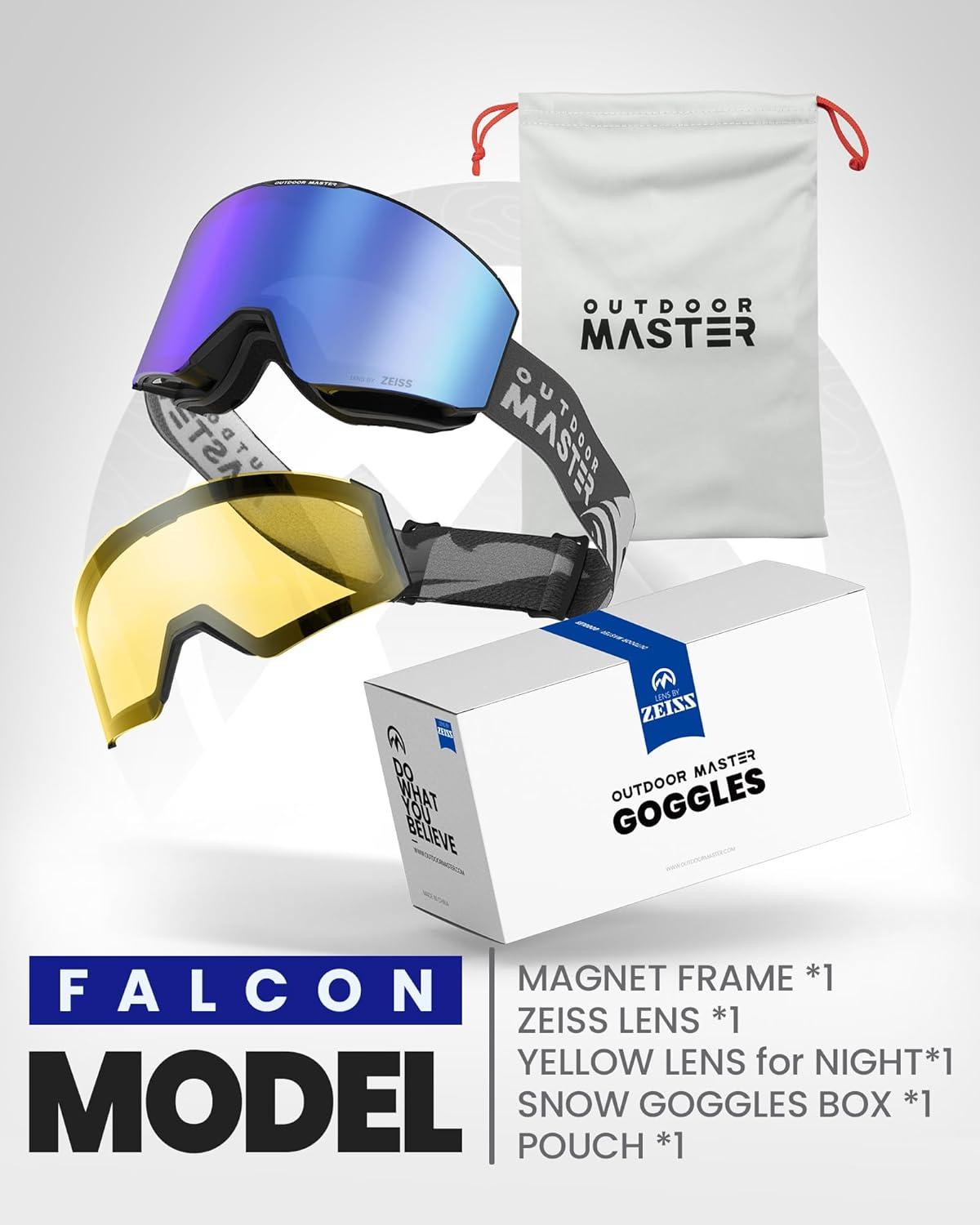 imageOutdoorMaster Falcon Ski Goggles Lens by ZEISS OTG Snowboard Goggles Antifog Magnetic Interchangeable Lens Snow GogglesAhydroblue Vlt 27 Yellowlens