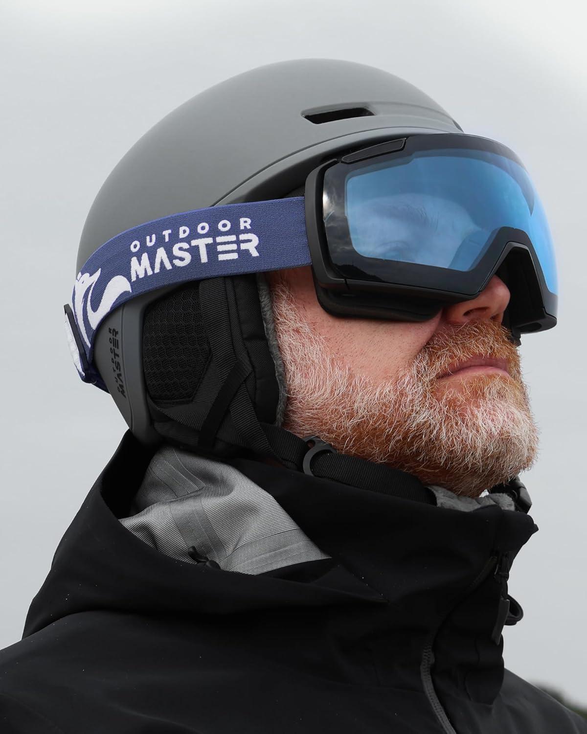 imageOutdoorMaster Heron Ski Goggles with 2 Lens Frameless Magnetic Interchangeable HD Toric Lens OTG Snowboard GogglesAblackframe Lightblue Vlt 80 Silverlens