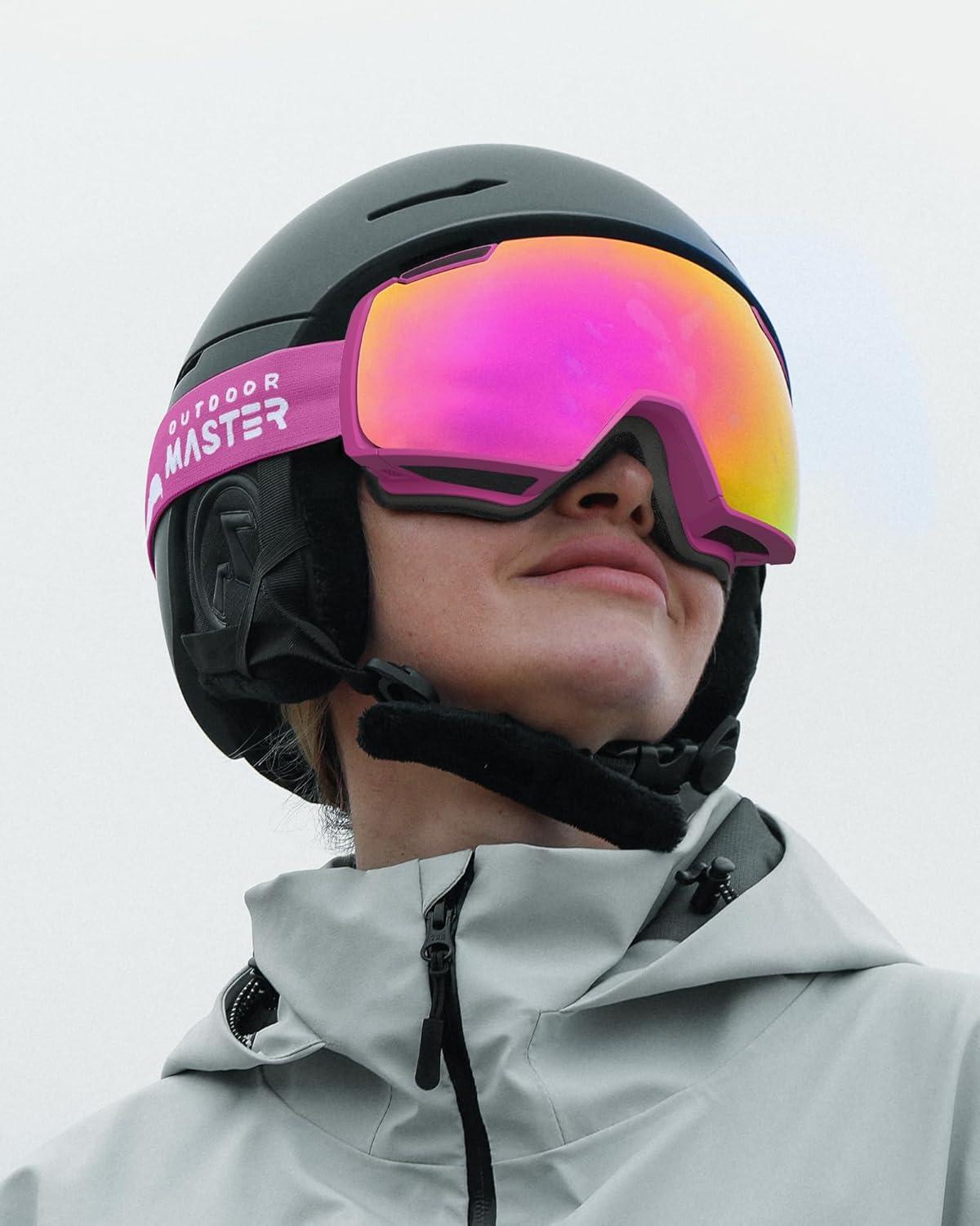 imageOutdoorMaster Heron Ski Goggles with 2 Lens Frameless Magnetic Interchangeable HD Toric Lens OTG Snowboard GogglesAroseframe Revopink Vlt 13 Yellowlens