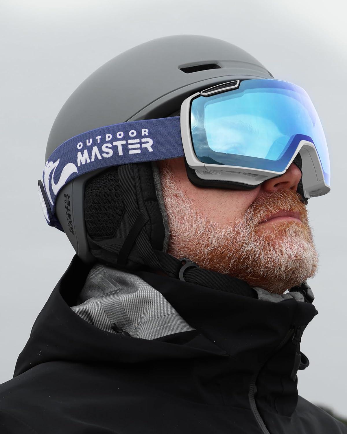 imageOutdoorMaster Heron Ski Goggles with 2 Lens Frameless Magnetic Interchangeable HD Toric Lens OTG Snowboard GogglesAwhiteframe Icebule Vlt 36 Yellowlens