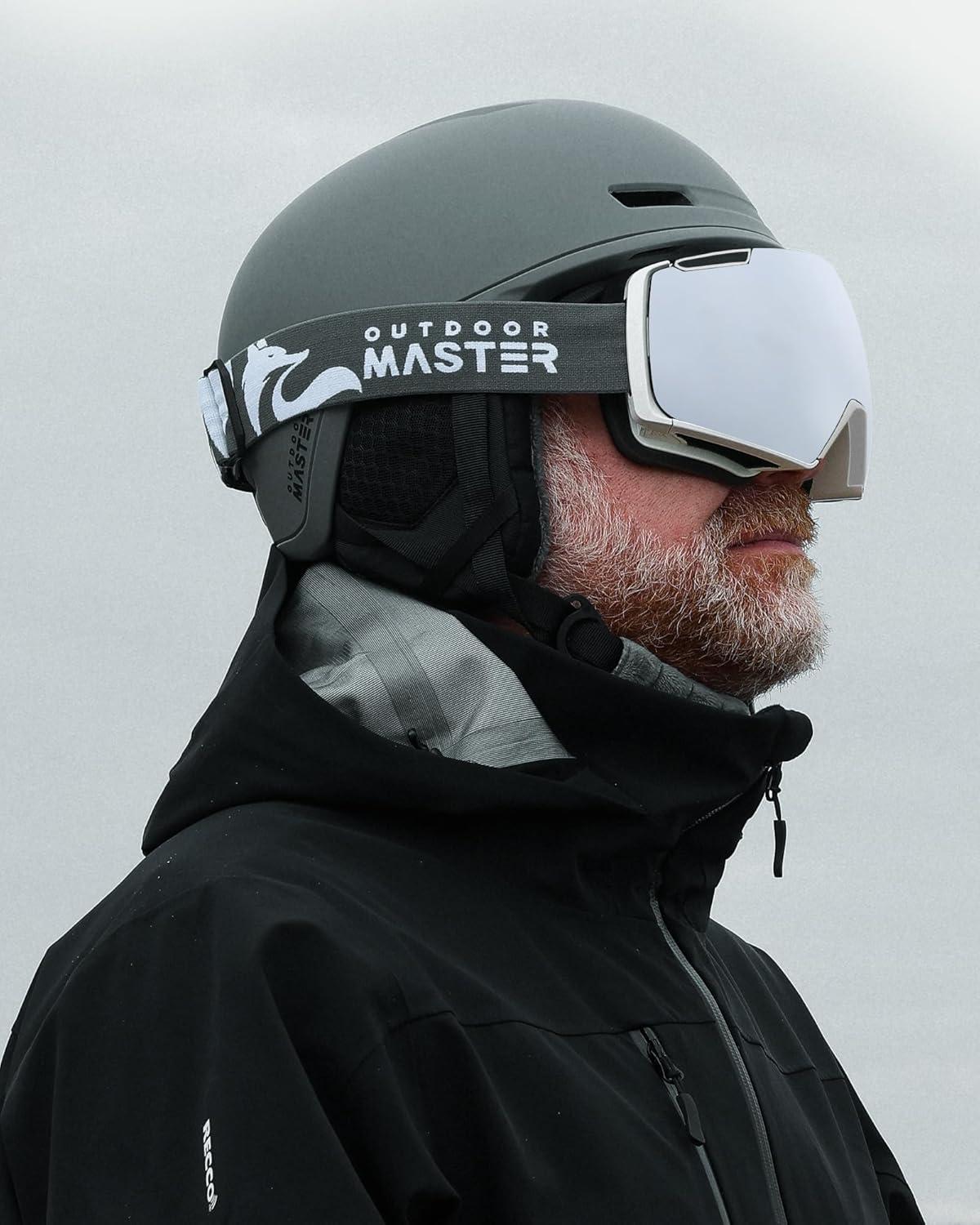 imageOutdoorMaster Heron Ski Goggles with 2 Lens Frameless Magnetic Interchangeable HD Toric Lens OTG Snowboard GogglesAwhiteframe Silver Vlt 10 Yellowlens