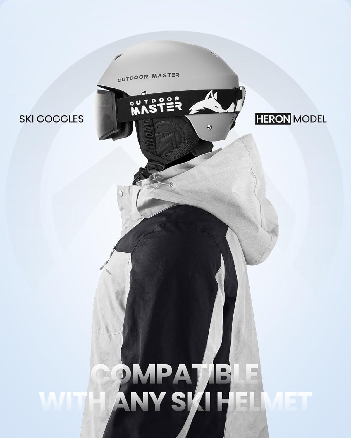 imageOutdoorMaster Heron Ski Goggles with 2 Lens Frameless Magnetic Interchangeable HD Toric Lens OTG Snowboard GogglesLenspolarized Black Vlt 9