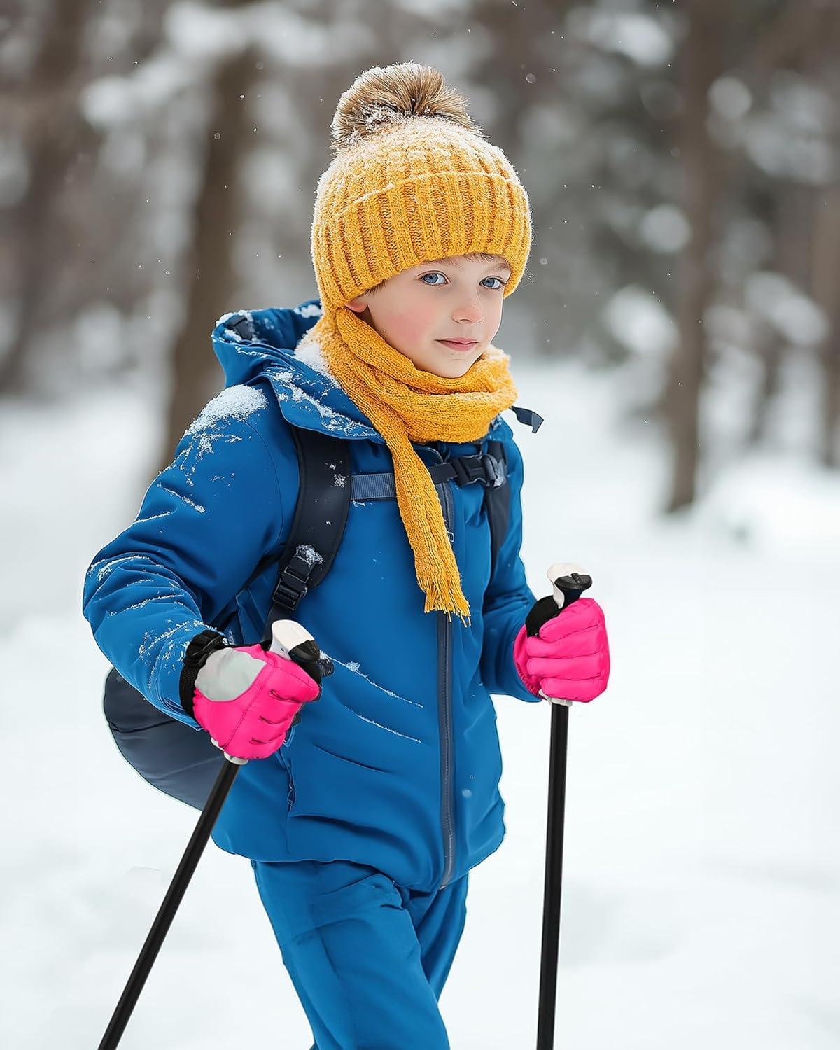 imageOutdoorMaster Kids Ski Snow Gloves 3M Thinsulate Winter Windproof Waterproof Thermal Gloves for Boys ampamp Girls Fits Youth Winter Sports Skiing SnowboardPink