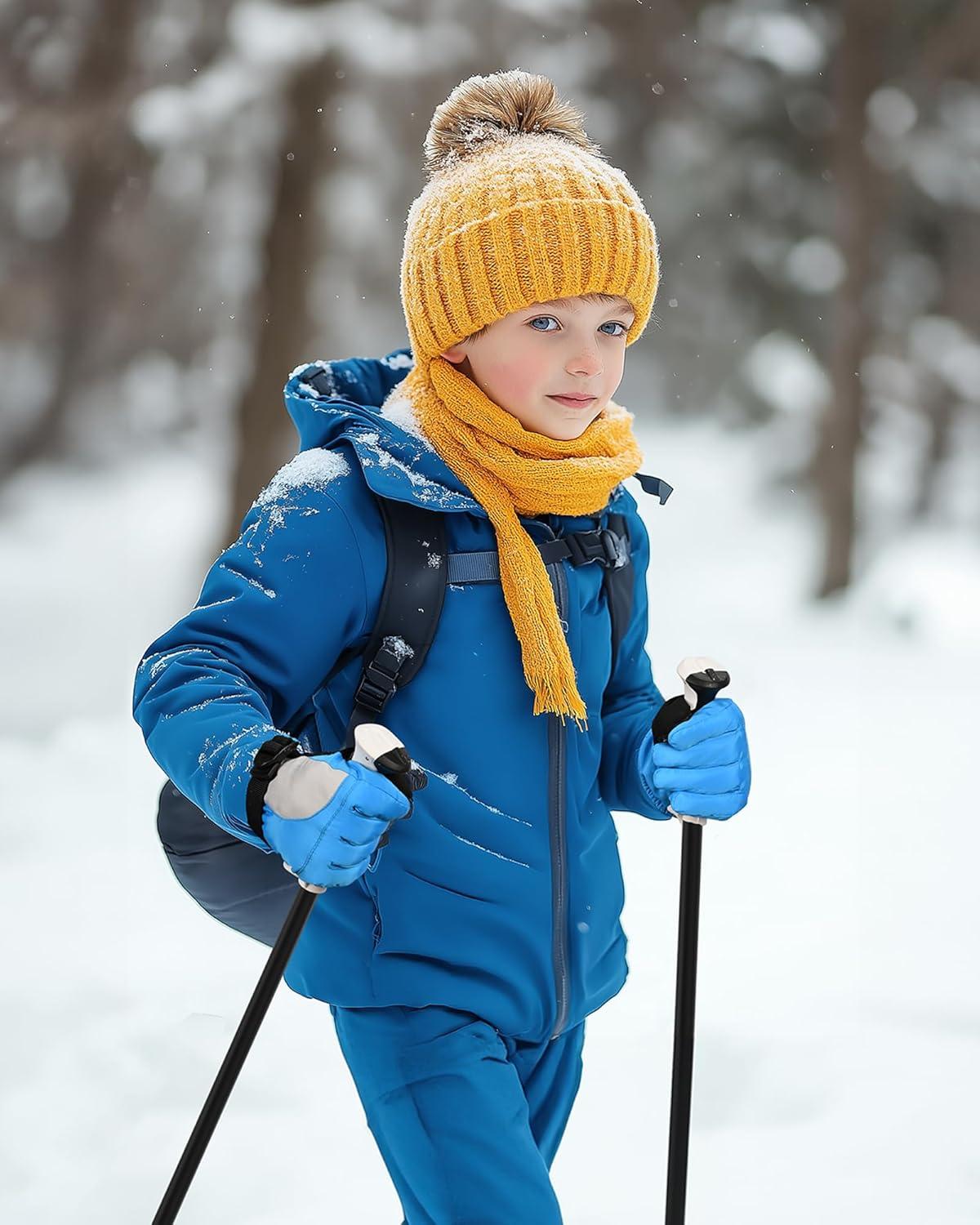 imageOutdoorMaster Kids Ski Snow Gloves 3M Thinsulate Winter Windproof Waterproof Thermal Gloves for Boys ampamp Girls Fits Youth Winter Sports Skiing SnowboardBlue