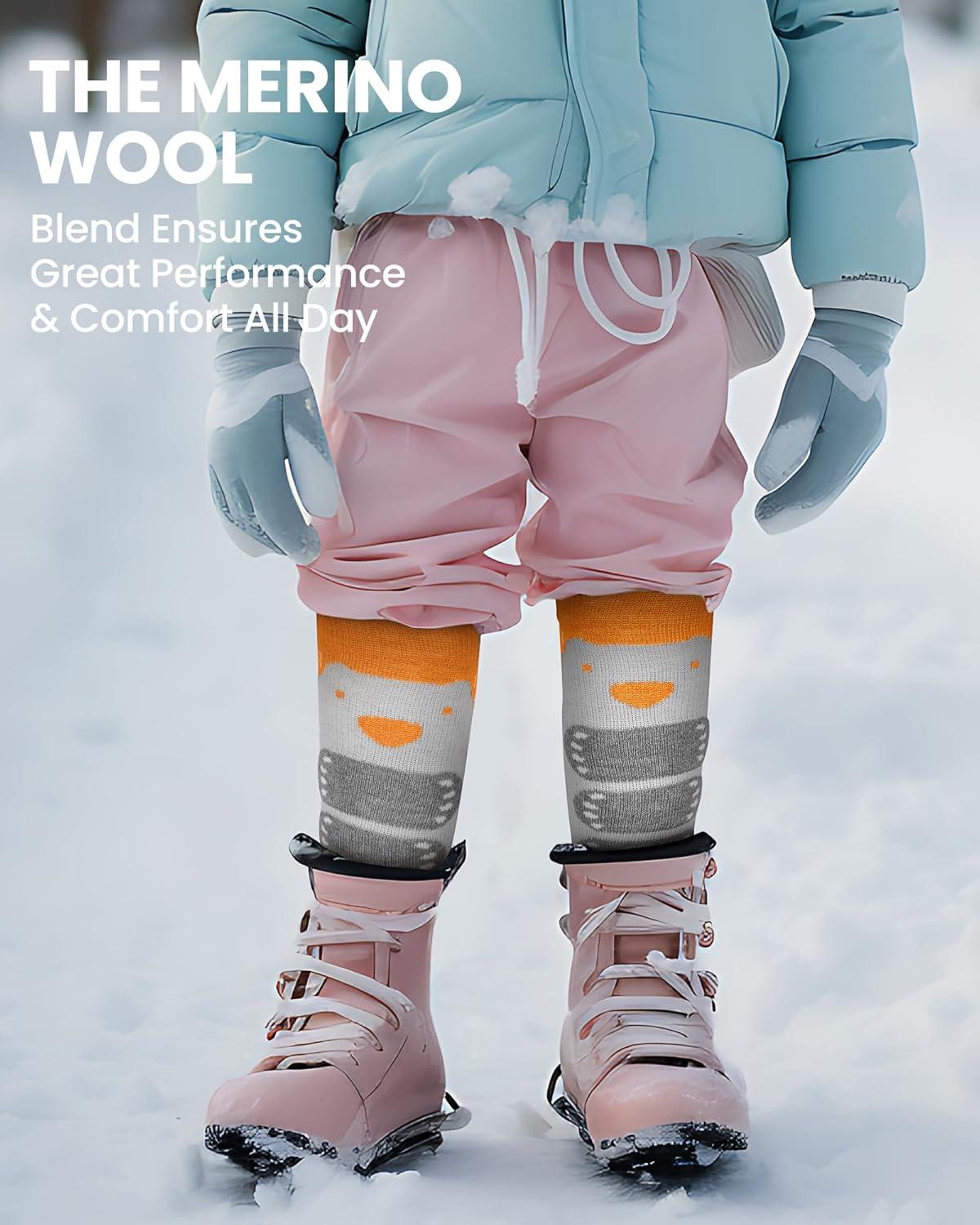 imageOutdoorMaster Kids Ski Socks 23Pack Merino Wool Compression Thermal Socks with Boys ampamp Girls Over The Calf NonSlip CuffOrange