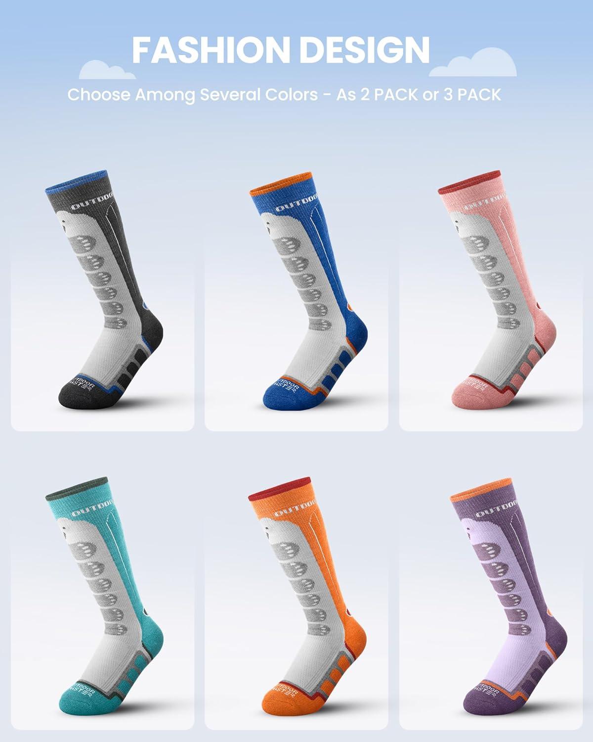 imageOutdoorMaster Kids Ski Socks 23Pack Merino Wool Compression Thermal Socks with Boys ampamp Girls Over The Calf NonSlip CuffPink