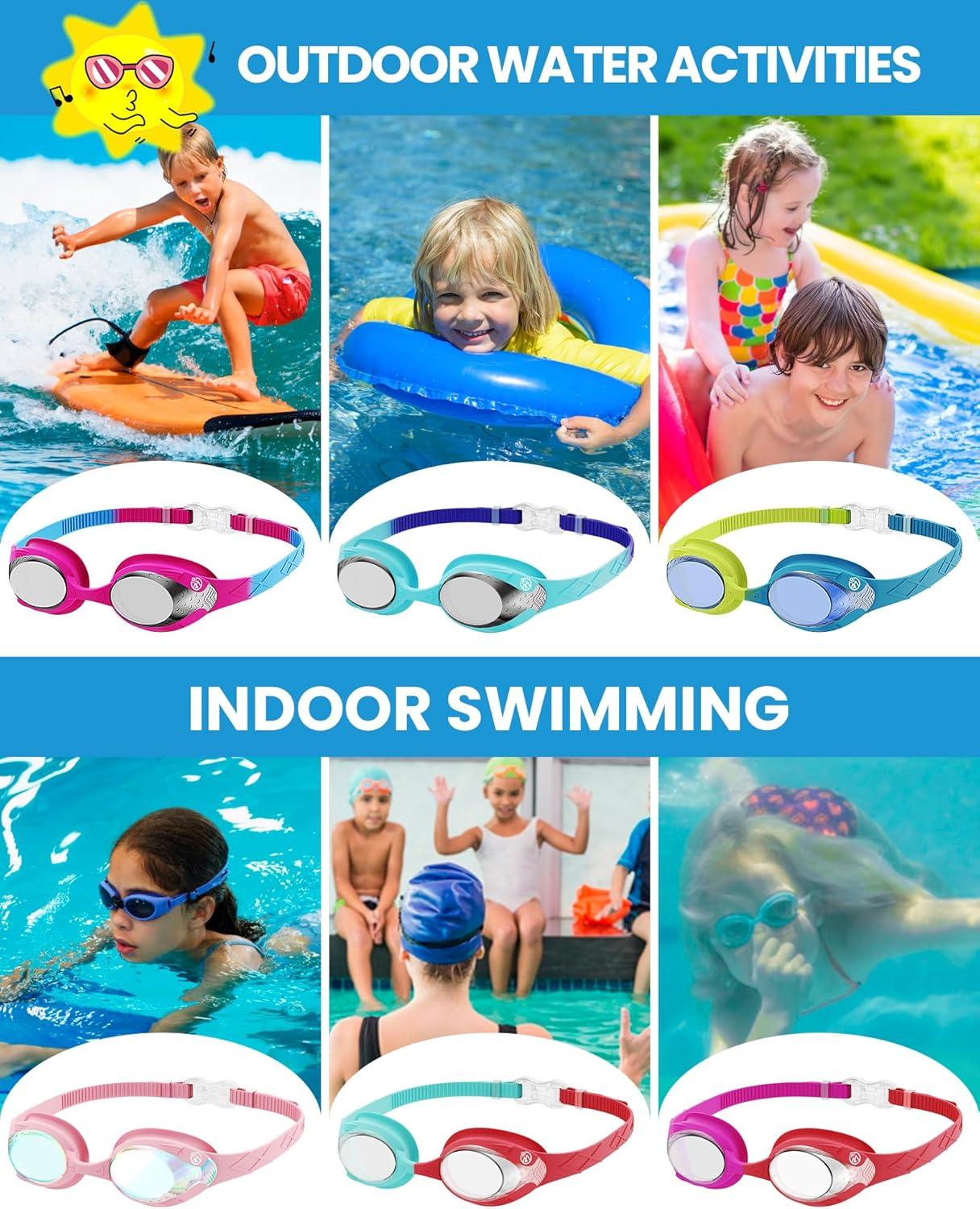 imageOutdoorMaster Kids Swim Goggles 2 Pack Quick Adjustable Strap Swimming Goggles for KidsBlue Pink