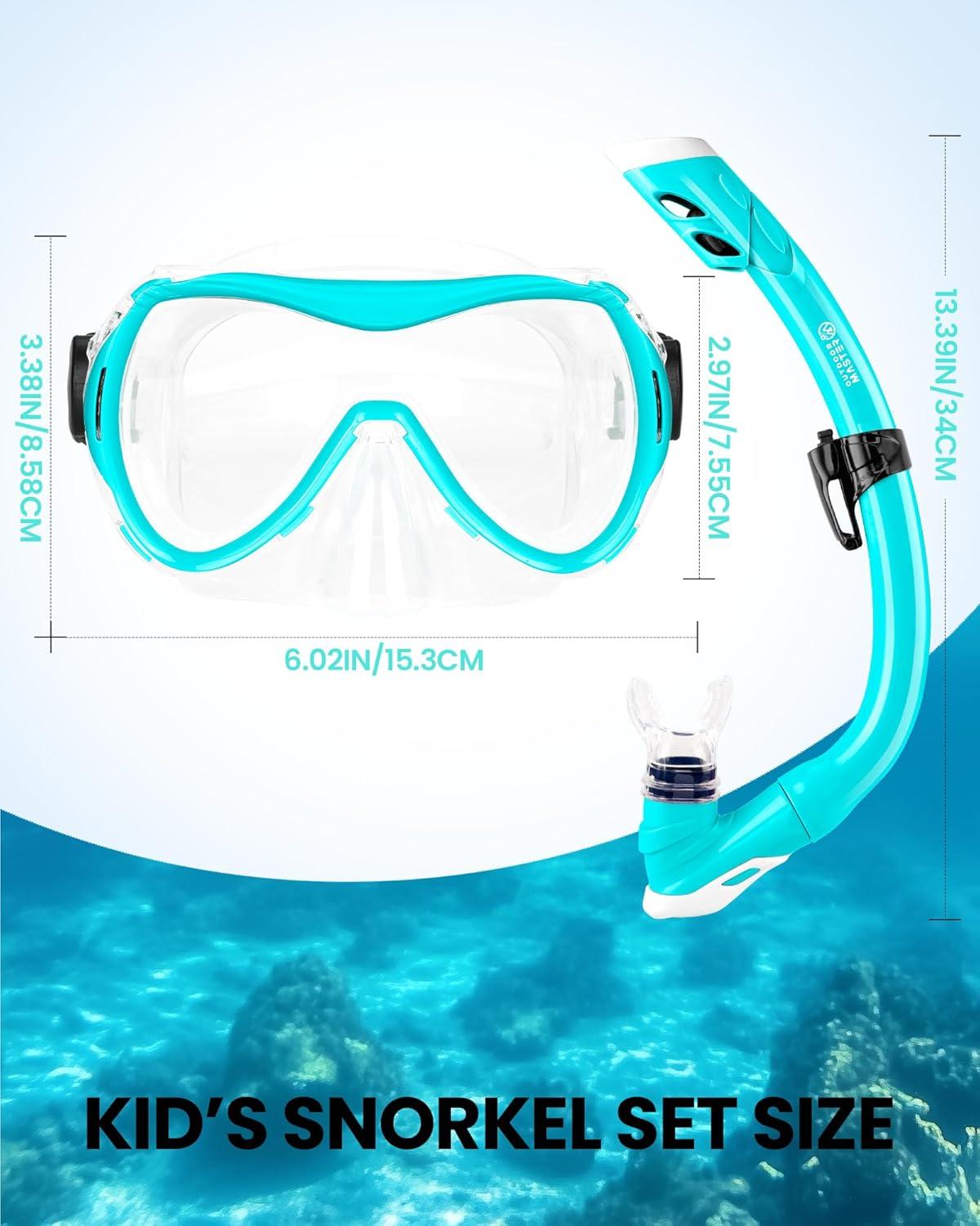 imageOutdoorMaster Marlin Kids Snorkel Set Adjustable Strap Dry Top Diving Mask AntiFog Snorkeling Mask Gear Kids Swimming Goggles for Boys and Girls Age 614