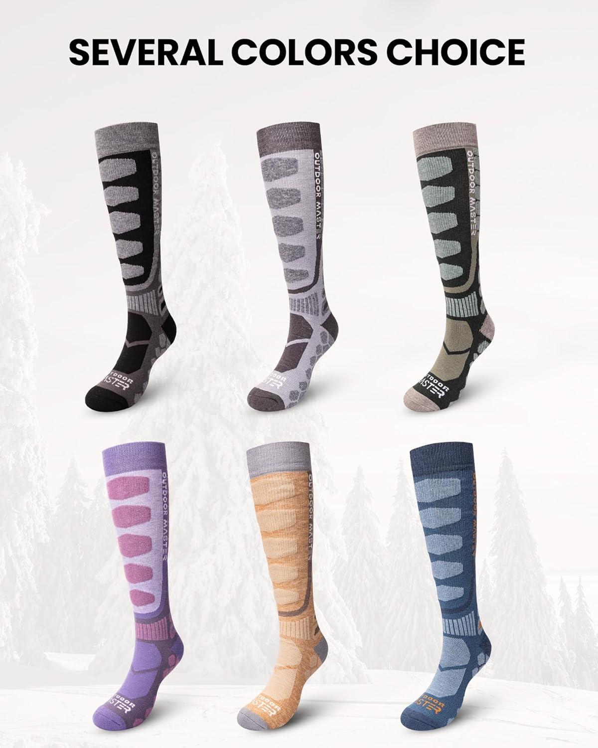 imageOutdoorMaster Merino Wool Ski Socks 23 Pairs Compression Over The Calf for Men ampamp Women Winter Snowboard Thermal SocksBlackgraydark Green