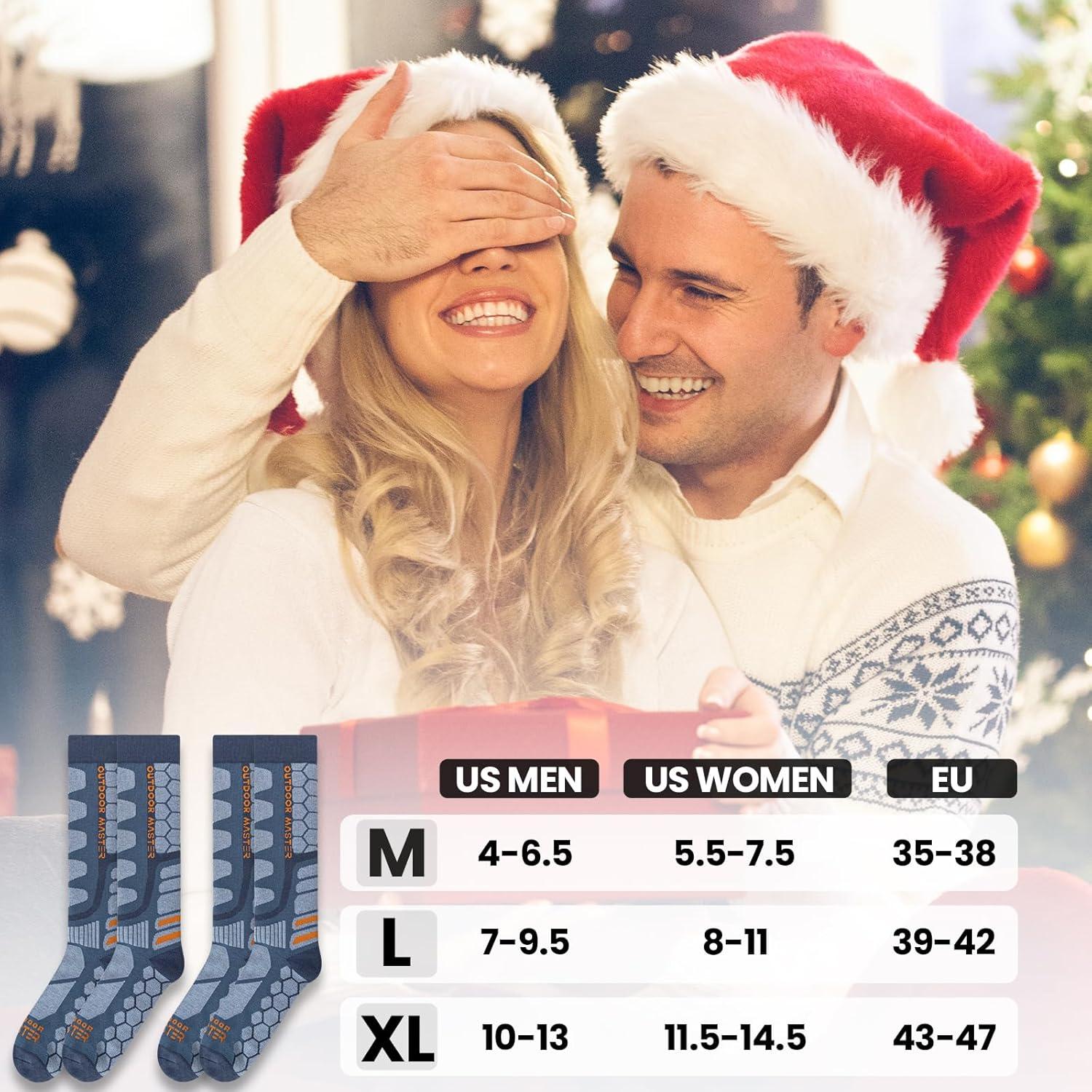 imageOutdoorMaster Merino Wool Ski Socks 23 Pairs Compression Over The Calf for Men ampamp Women Winter Snowboard Thermal SocksDark Blue 2 Pairs