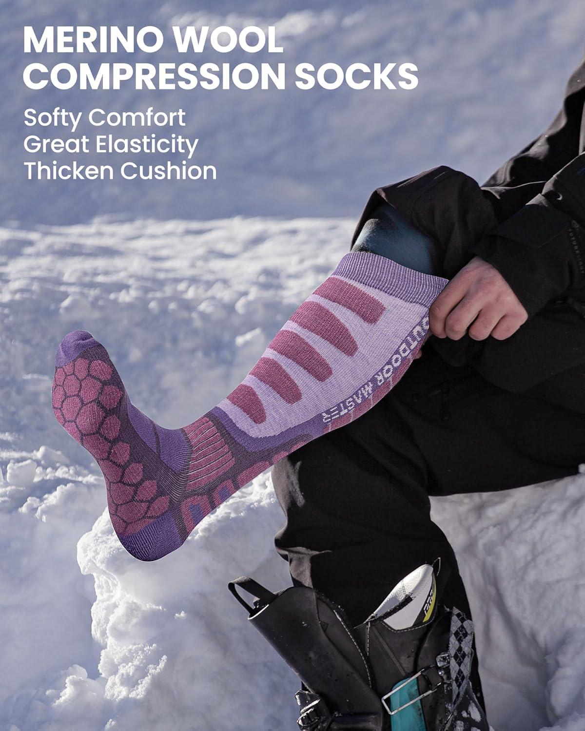 imageOutdoorMaster Merino Wool Ski Socks 23 Pairs Compression Over The Calf for Men ampamp Women Winter Snowboard Thermal SocksPurple2 Pairs