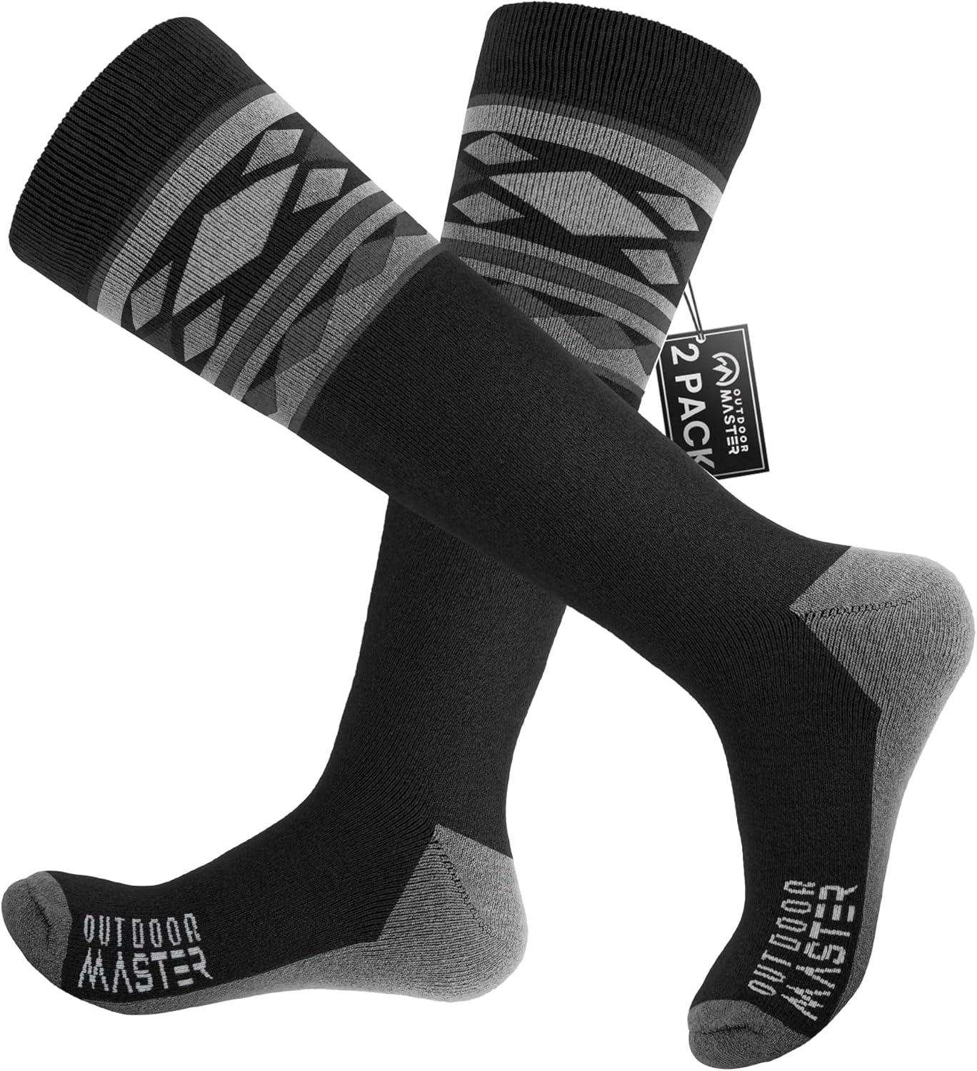 imageOutdoorMaster Merino Wool Ski Socks for Men ampamp Women Unisex Thermal Winter Warm Snowboarding Socks for Cold WeatherAblack