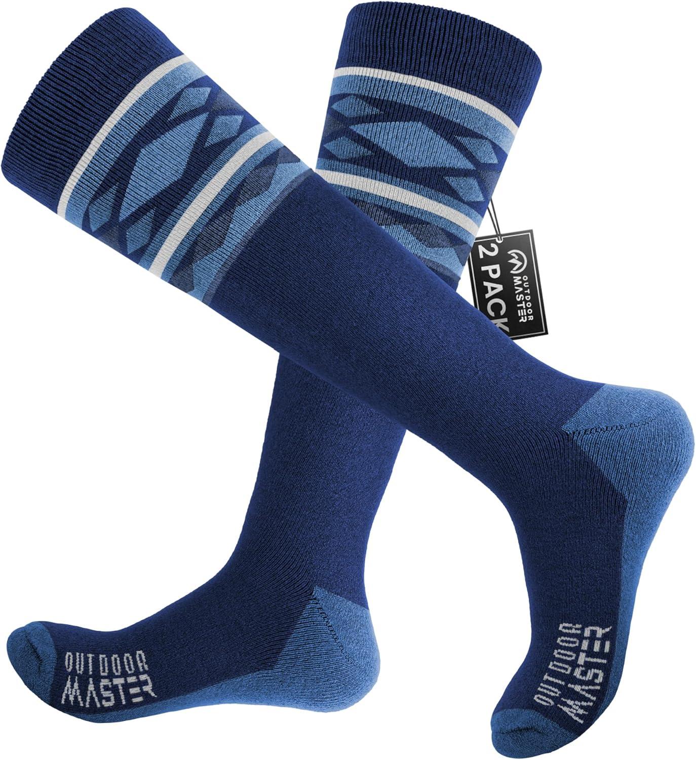 imageOutdoorMaster Merino Wool Ski Socks for Men ampamp Women Unisex Thermal Winter Warm Snowboarding Socks for Cold WeatherAblue