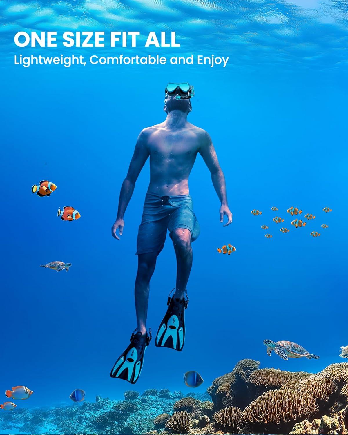imageOutdoorMaster Mobula Snorkeling Gear for AdultsMask Fins Snorkel Set with Panoramic View AntiFog Dry Top Scuba Gear for Swimming Snorkeling DivingGreen Black