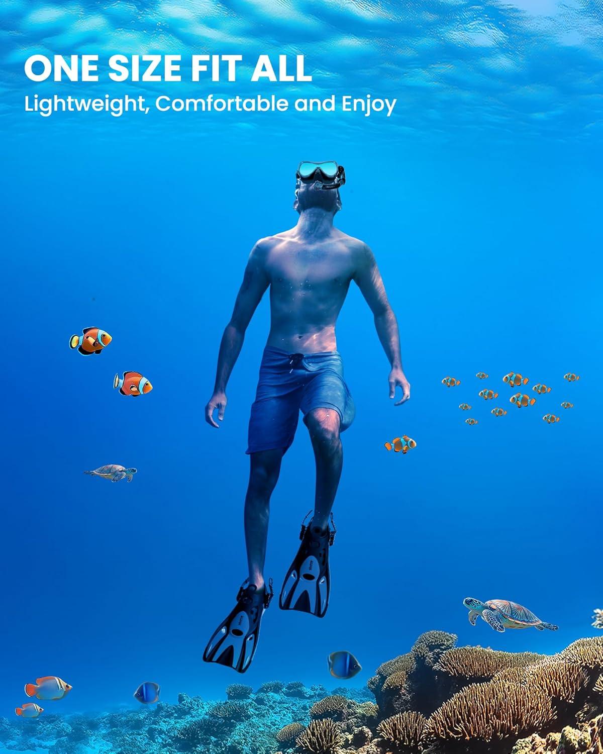 imageOutdoorMaster Mobula Snorkeling Gear for AdultsMask Fins Snorkel Set with Panoramic View AntiFog Dry Top Scuba Gear for Swimming Snorkeling DivingGrey Black