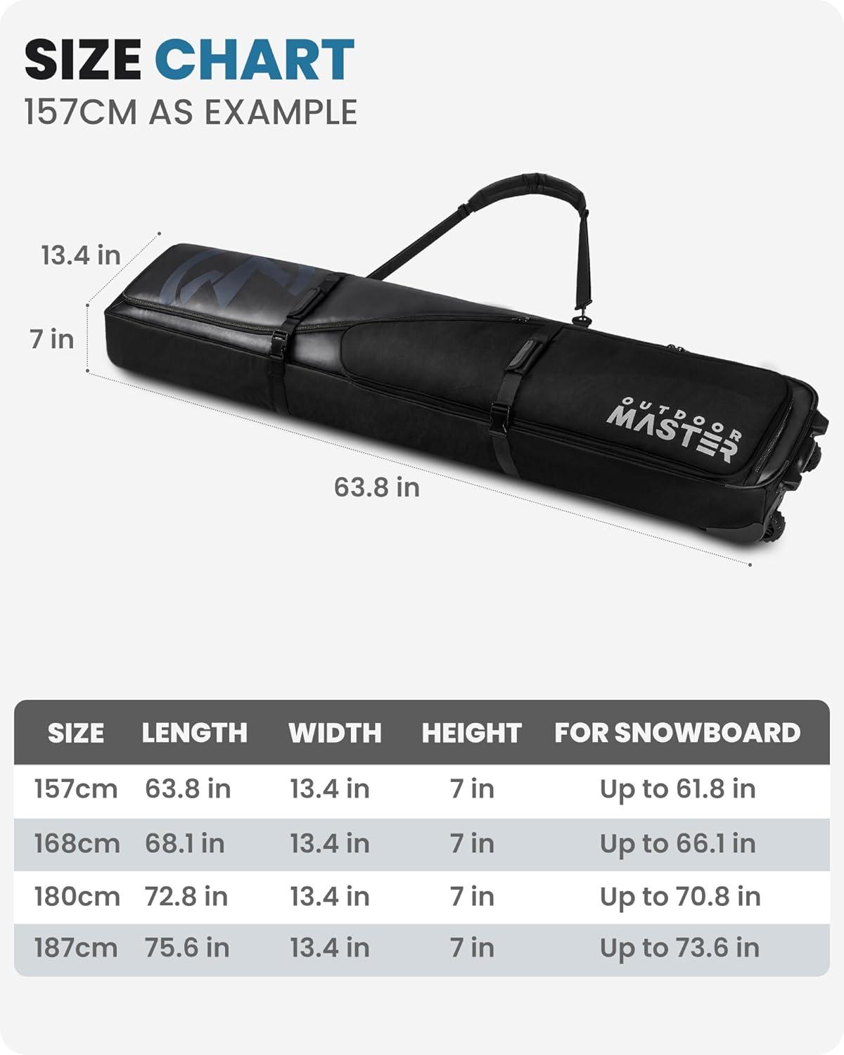 imageOutdoorMaster Padded Snowboard Bag Snowboard Bags with Wheels for Air Travel Travel Snowboard Bag with WaterResistant Lining Pockets and Removable Shoulder Straps