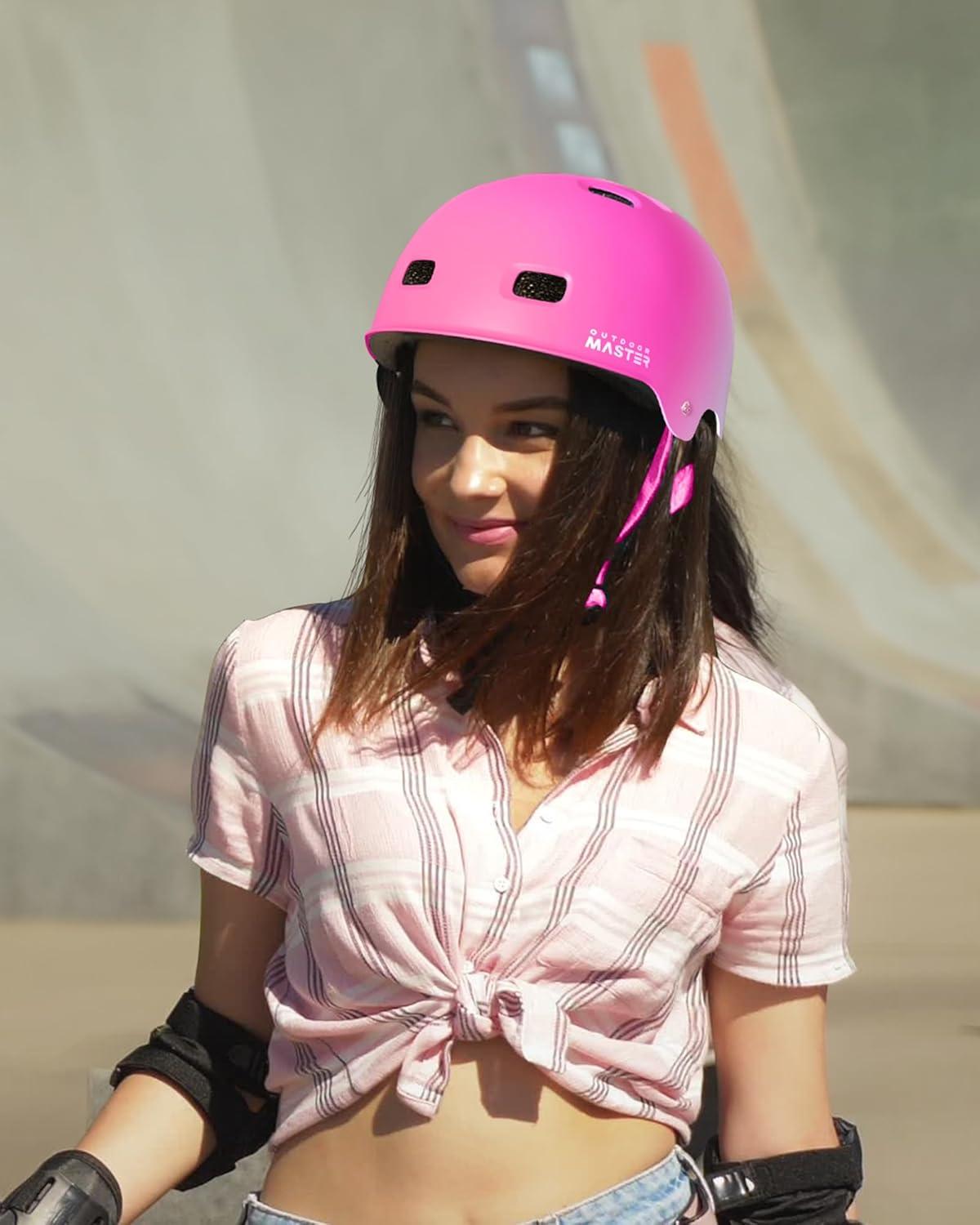 imageOutdoorMaster Skateboard Cycling Helmet Two Removable Liners Ventilation MultiSport Scooter Roller Skate Inline Skating Rollerblading for Kids Youth ampamp AdultsSorbet