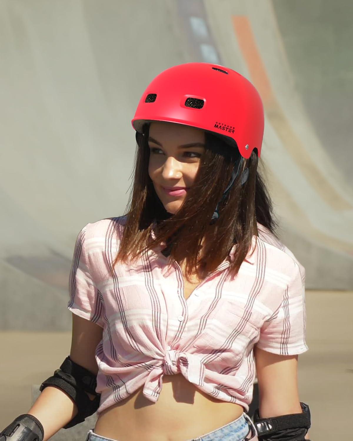 imageOutdoorMaster Skateboard Cycling Helmet Two Removable Liners Ventilation MultiSport Scooter Roller Skate Inline Skating Rollerblading for Kids Youth ampamp AdultsRed
