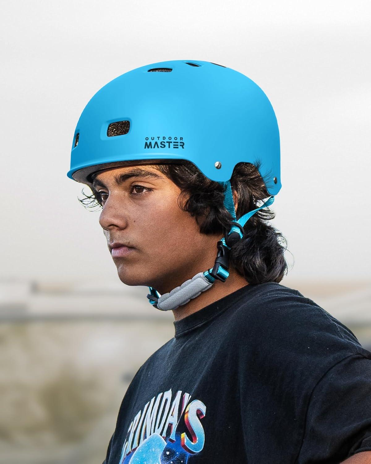 imageOutdoorMaster Skateboard Cycling Helmet Two Removable Liners Ventilation MultiSport Scooter Roller Skate Inline Skating Rollerblading for Kids Youth ampamp AdultsBlue