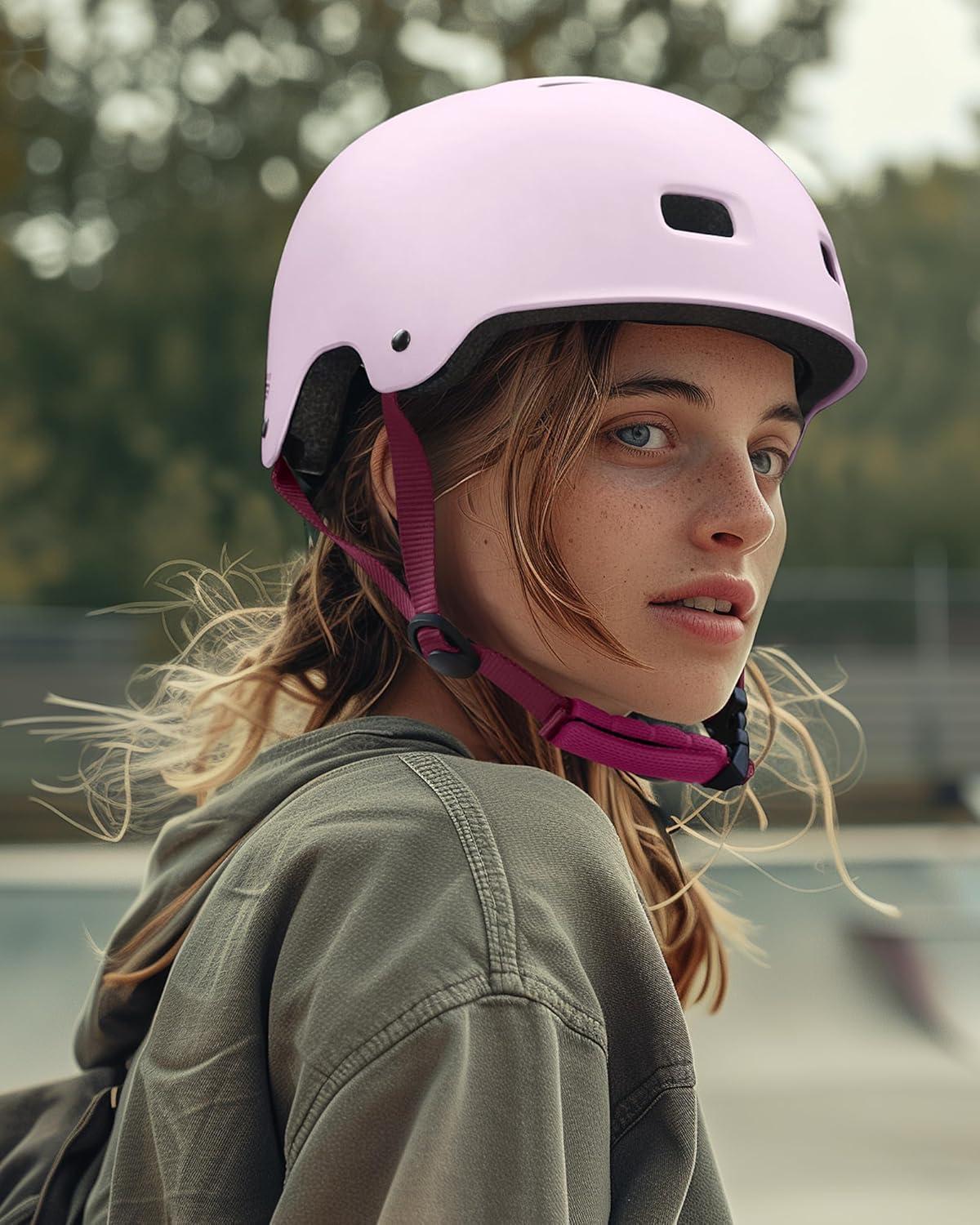 imageOutdoorMaster Skateboard Cycling Helmet Two Removable Liners Ventilation MultiSport Scooter Roller Skate Inline Skating Rollerblading for Kids Youth ampamp AdultsMisty Sakura