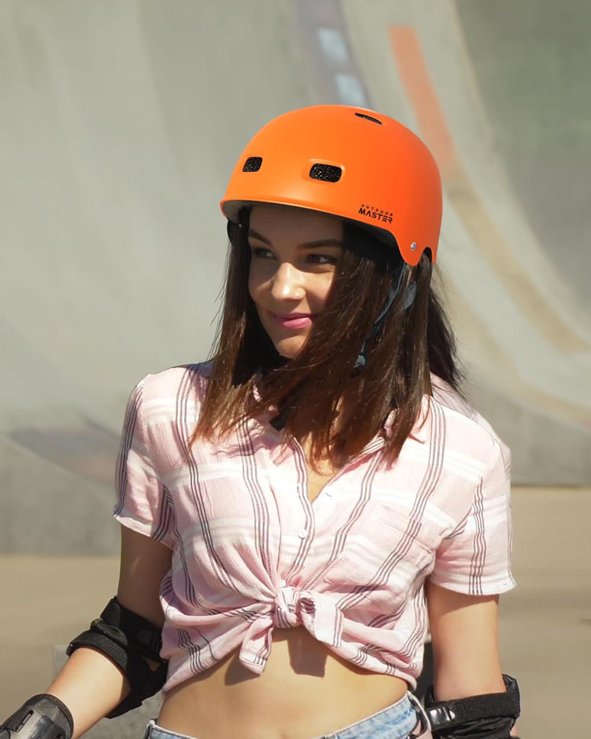 imageOutdoorMaster Skateboard Cycling Helmet Two Removable Liners Ventilation MultiSport Scooter Roller Skate Inline Skating Rollerblading for Kids Youth ampamp AdultsOrange