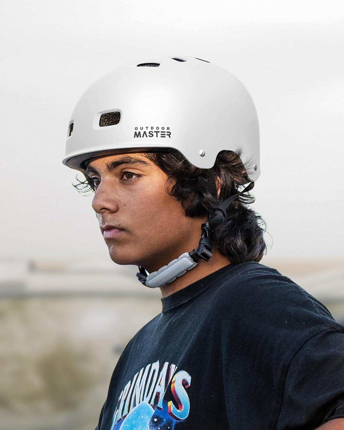 imageOutdoorMaster Skateboard Cycling Helmet Two Removable Liners Ventilation MultiSport Scooter Roller Skate Inline Skating Rollerblading for Kids Youth ampamp AdultsWhite