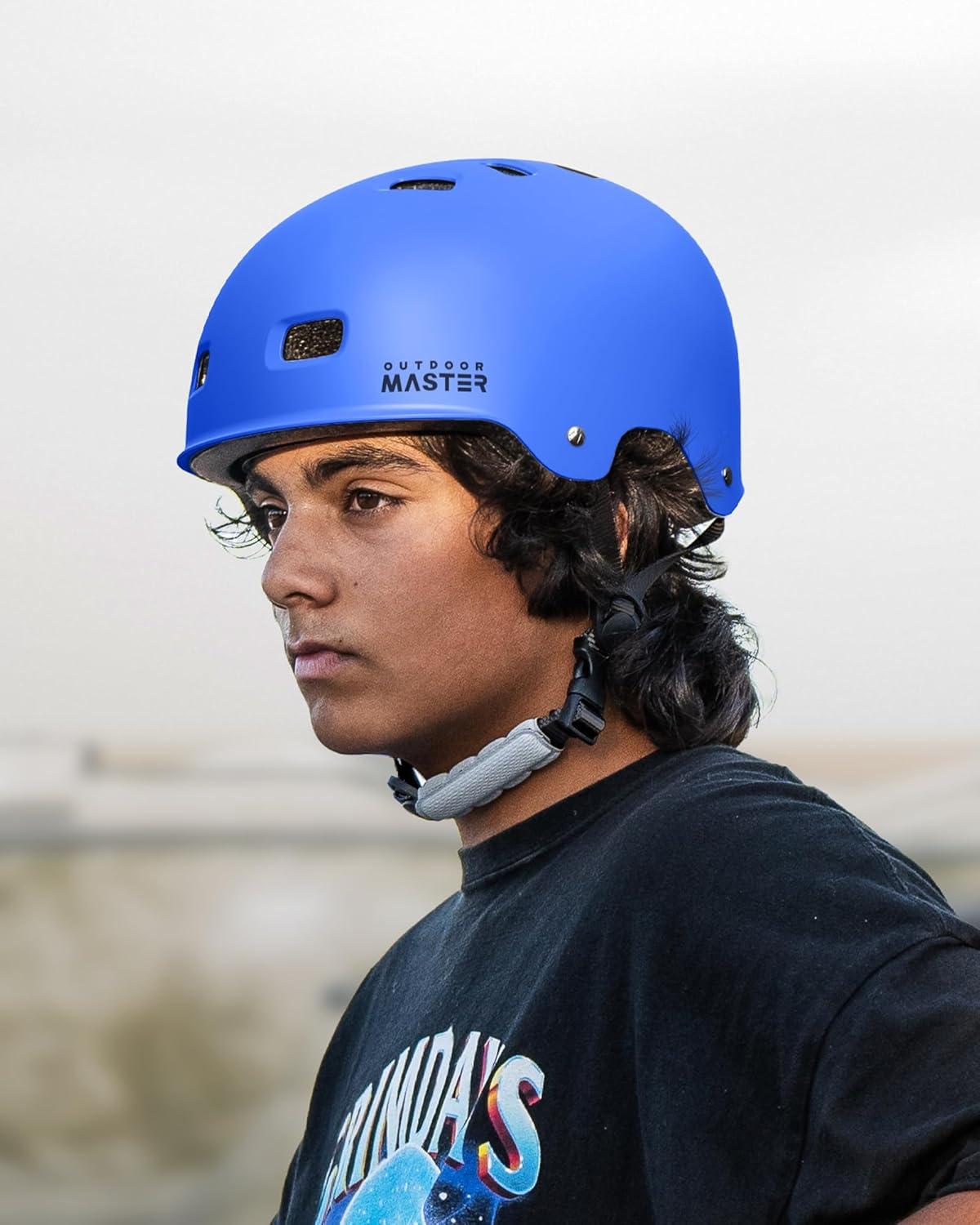 imageOutdoorMaster Skateboard Cycling Helmet Two Removable Liners Ventilation MultiSport Scooter Roller Skate Inline Skating Rollerblading for Kids Youth ampamp AdultsDeep Blue