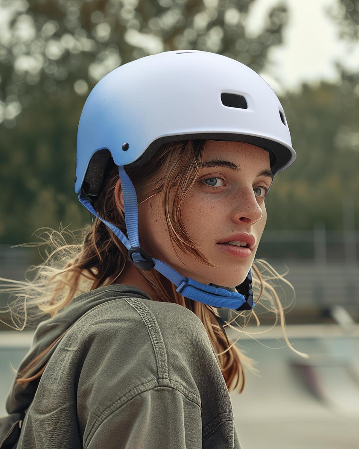 imageOutdoorMaster Skateboard Cycling Helmet Two Removable Liners Ventilation MultiSport Scooter Roller Skate Inline Skating Rollerblading for Kids Youth ampamp AdultsWhite Blue Gradient