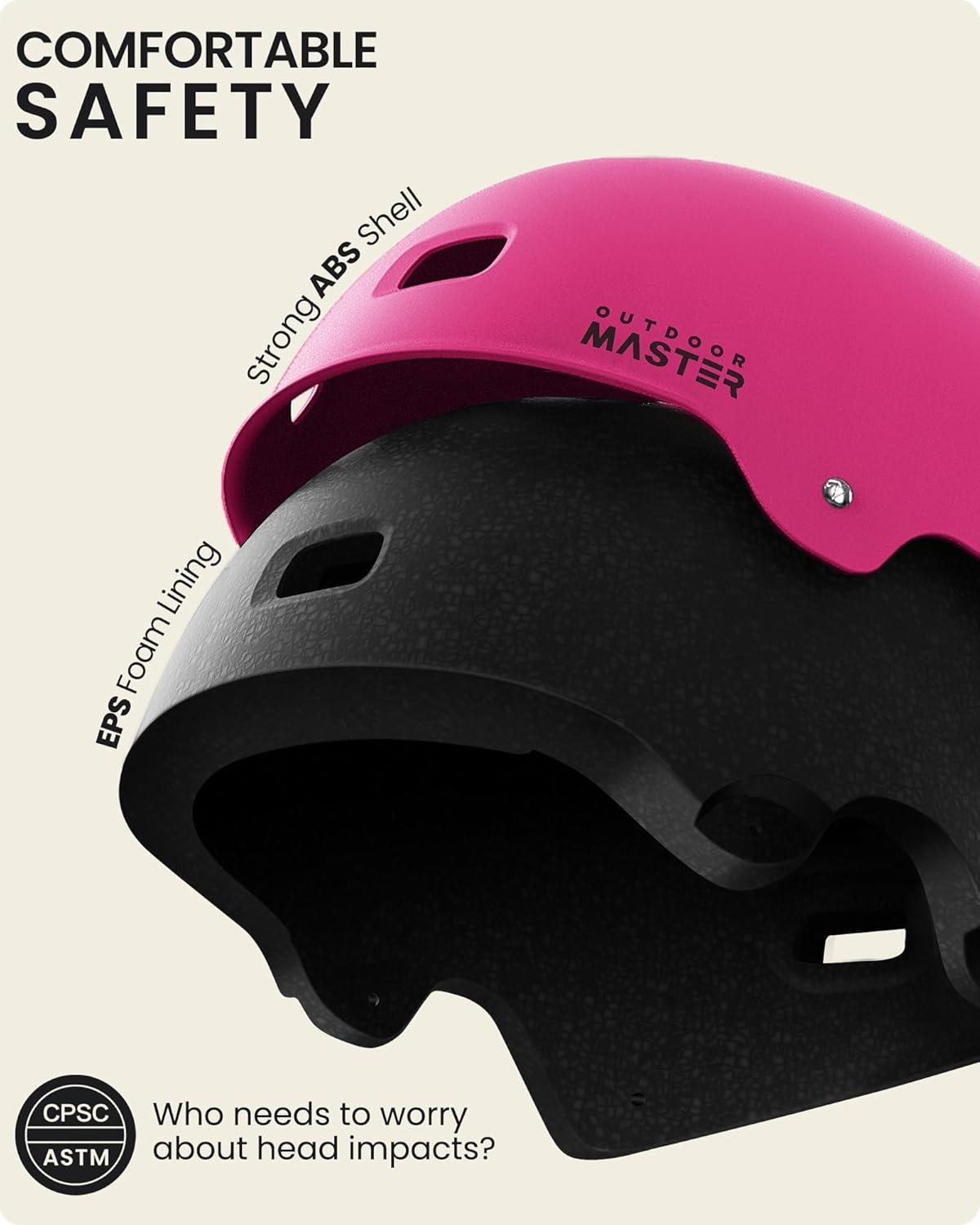 imageOutdoorMaster Skateboard Cycling Helmet Two Removable Liners Ventilation MultiSport Scooter Roller Skate Inline Skating Rollerblading for Kids Youth ampamp AdultsPink