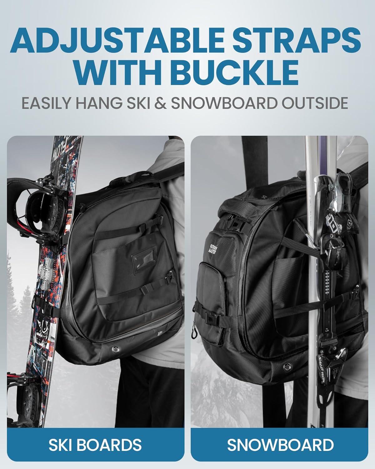 imageOutdoorMaster Ski Boot Bag 65L Waterproof Ski Snowboard Boots Shoulder Pad Skiing Backpack for Helmets Goggles Men ampamp WomenDark Black