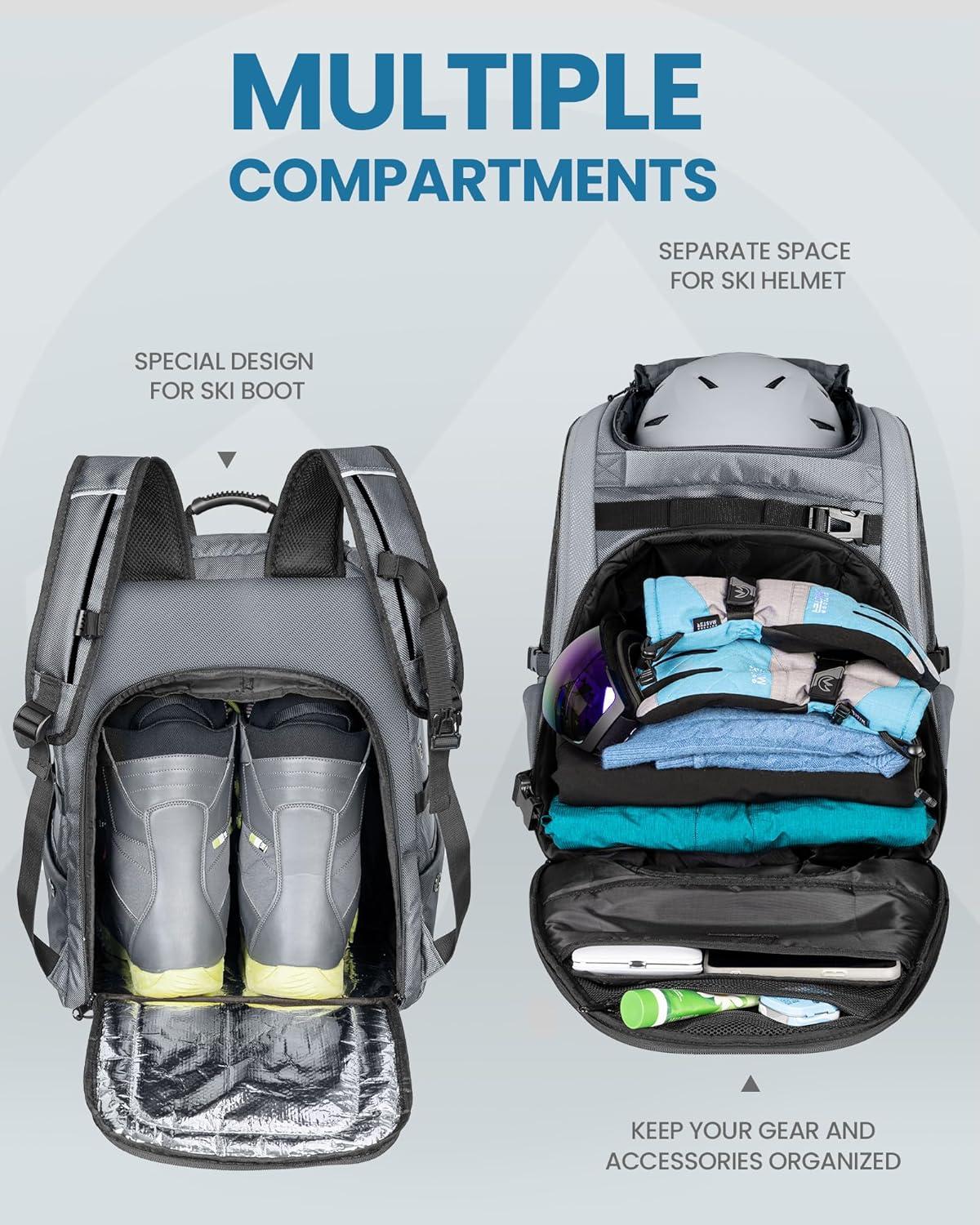 imageOutdoorMaster Ski Boot Bag 65L Waterproof Ski Snowboard Boots Shoulder Pad Skiing Backpack for Helmets Goggles Men ampamp WomenSilver Gray