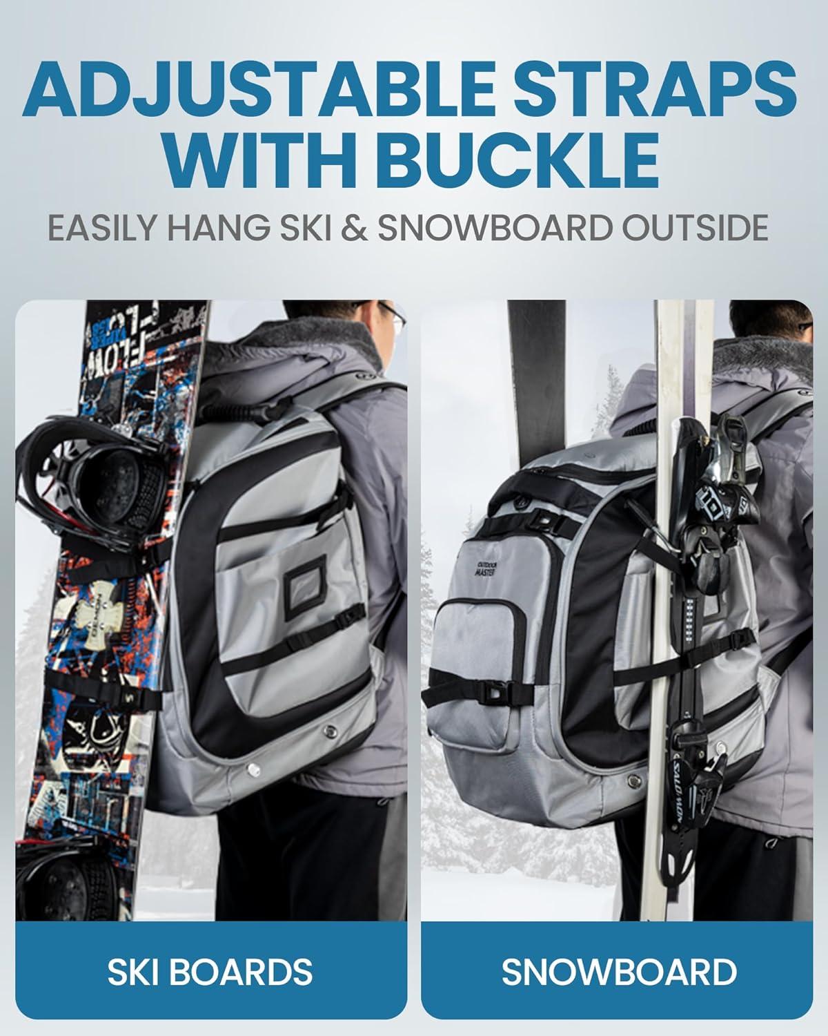 imageOutdoorMaster Ski Boot Bag 65L Waterproof Ski Snowboard Boots Shoulder Pad Skiing Backpack for Helmets Goggles Men ampamp WomenSilver Gray