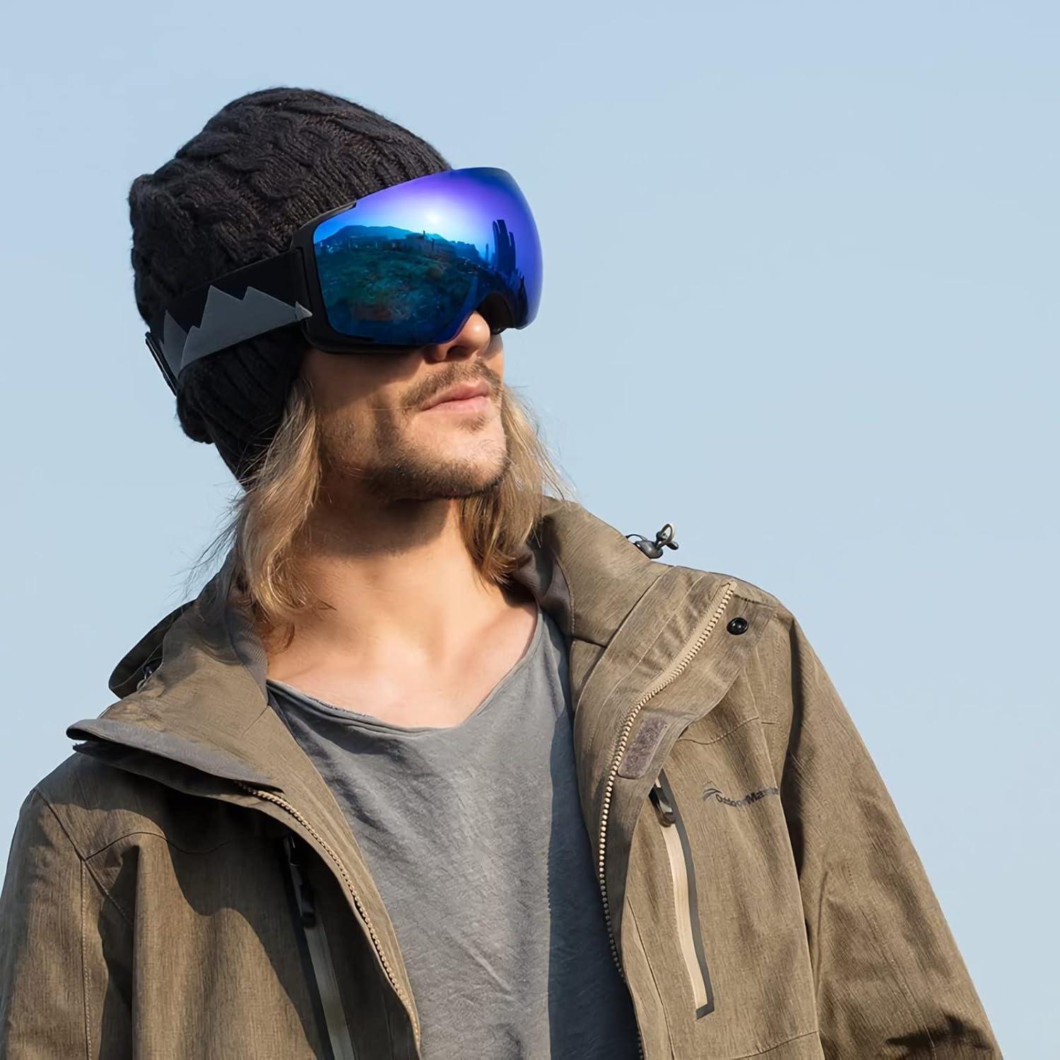 imageOutdoorMaster Ski Goggles PRO Frameless Interchangeable Lens 100 UV400 Protection Snow Goggles for Men ampamp WomenA2blackframe Revobluelens Vlt15