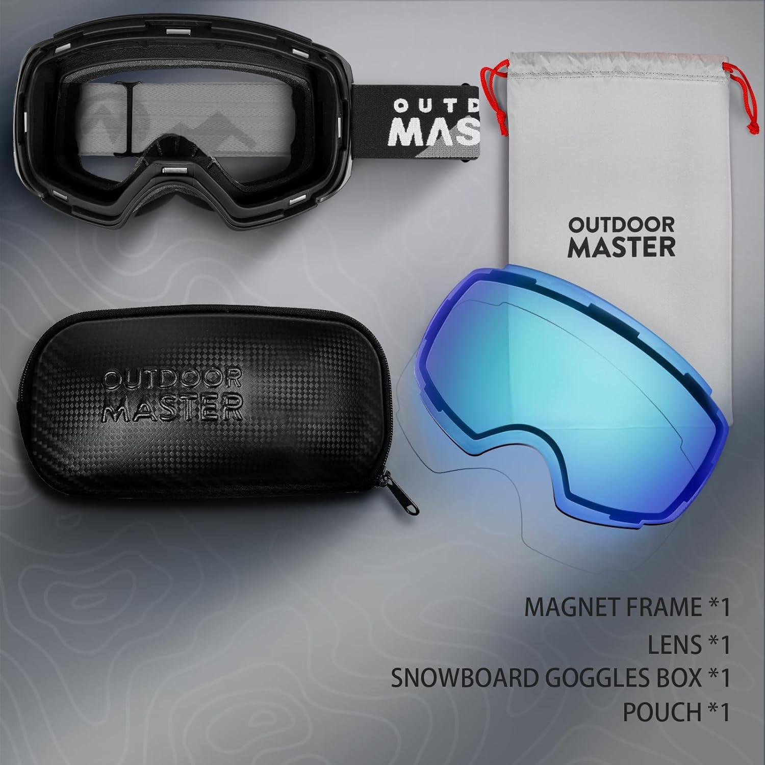 imageOutdoorMaster Ski Goggles PRO Frameless Interchangeable Lens 100 UV400 Protection Snow Goggles for Men ampamp WomenBlackframe Icebluelens Vlt33