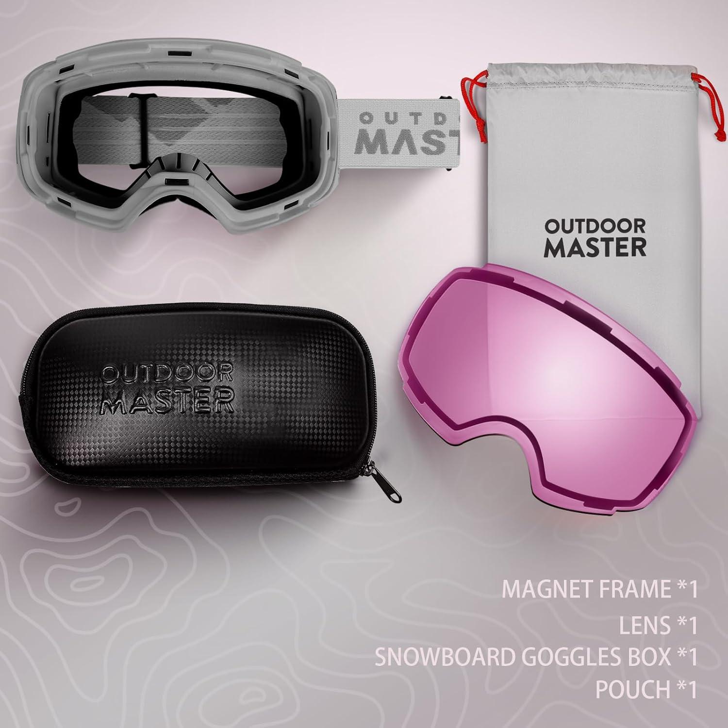 imageOutdoorMaster Ski Goggles PRO Frameless Interchangeable Lens 100 UV400 Protection Snow Goggles for Men ampamp WomenGreyframe Lightpinklens Vlt59